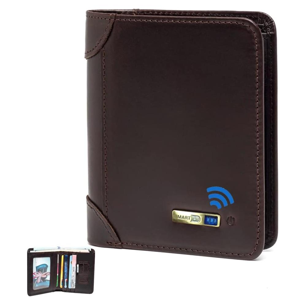 Rastreador Bluetooth para Billetera de Cuero Café - Anti-pérdida