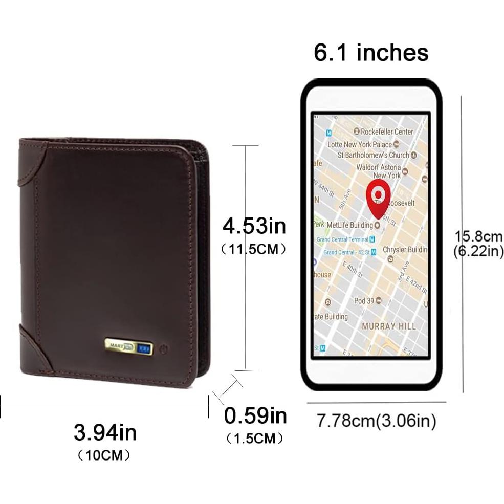 Rastreador Bluetooth para Billetera de Cuero Café - Anti-pérdida