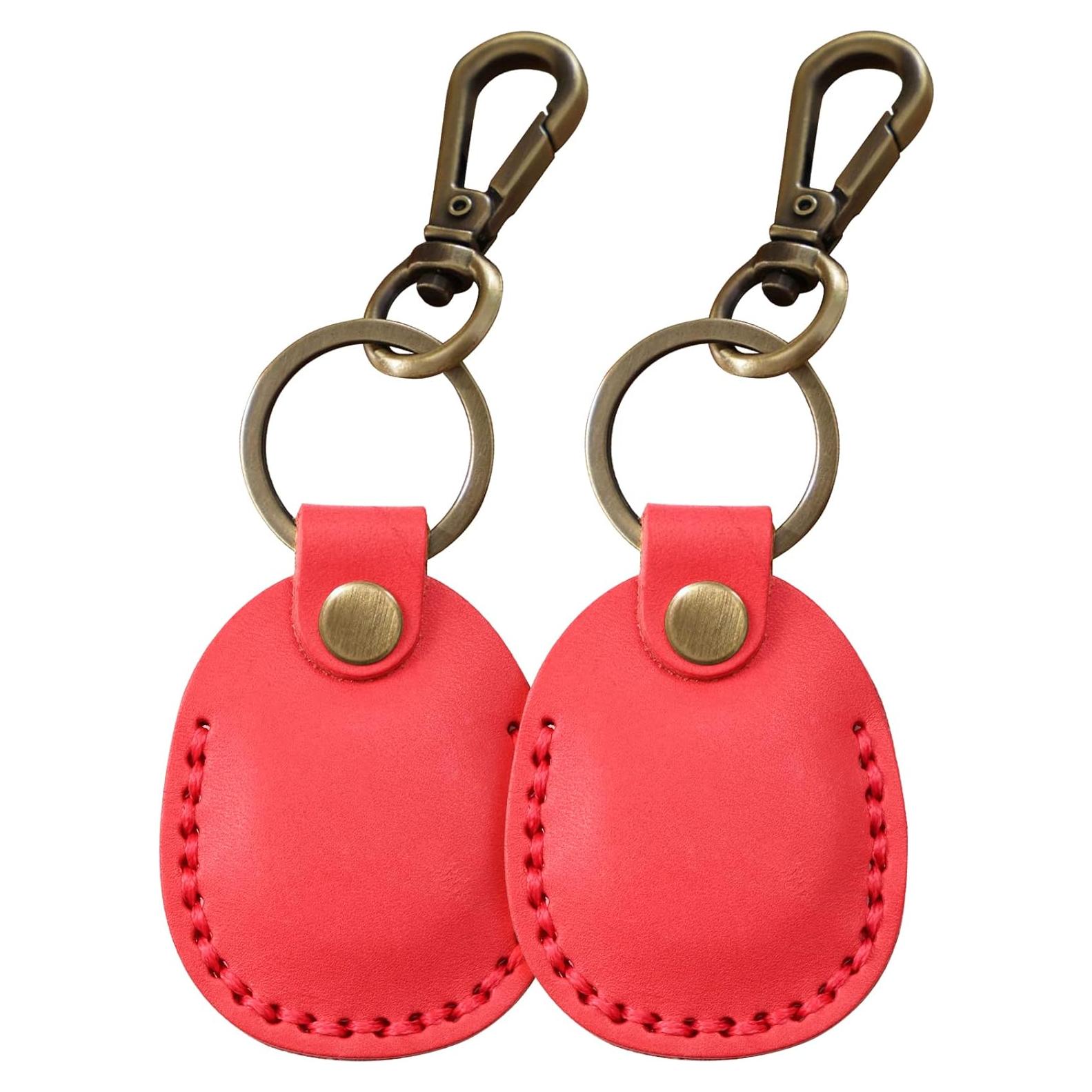 Soporte de Airtag Q1T5 con Llavero de Cuero Rojo Hecho a Mano