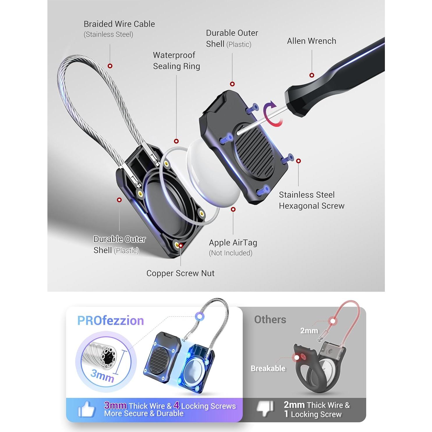 Soporte Seguro para AirTag PROfezzion 4-Pack Negro y Rosa