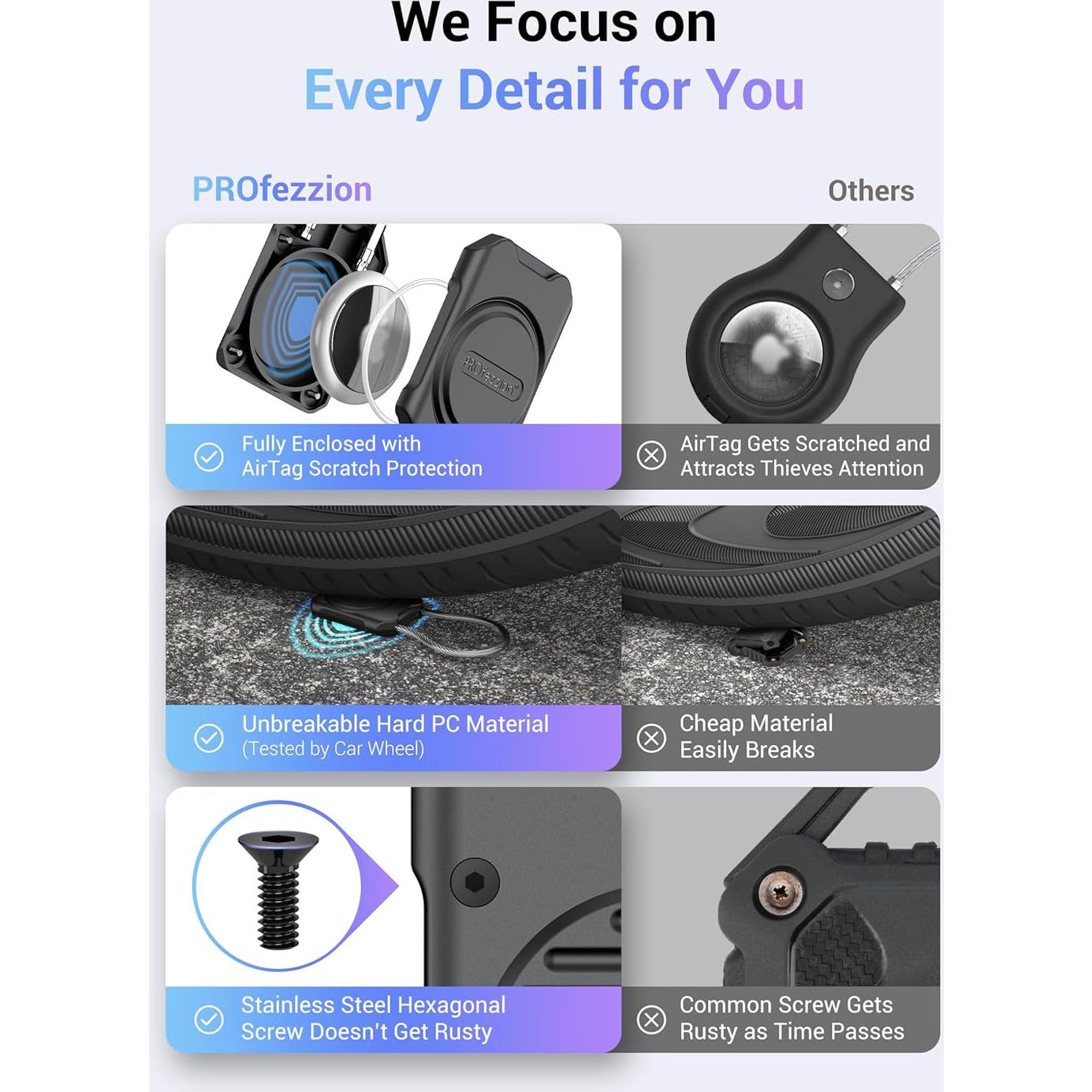 Soporte Seguro para AirTag PROfezzion 4-Pack Negro y Rosa