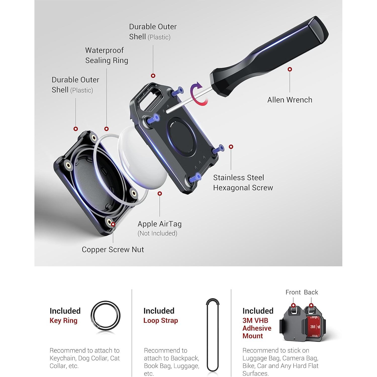 Soporte Seguro para AirTag PROfezzion 4-Pack Negro y Rosa