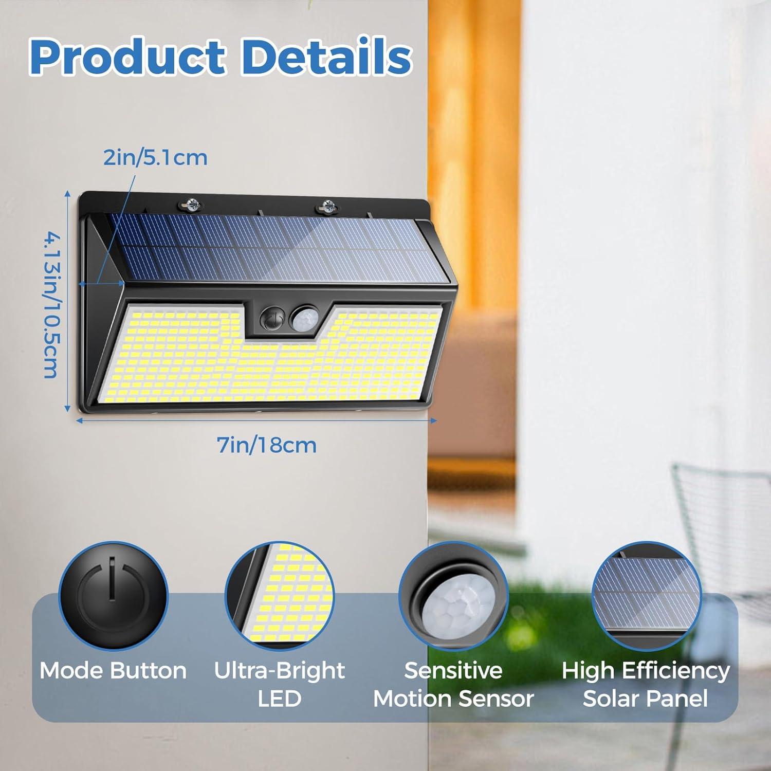 Luces Solares Peasur 318LED con Sensor de Movimiento IP65