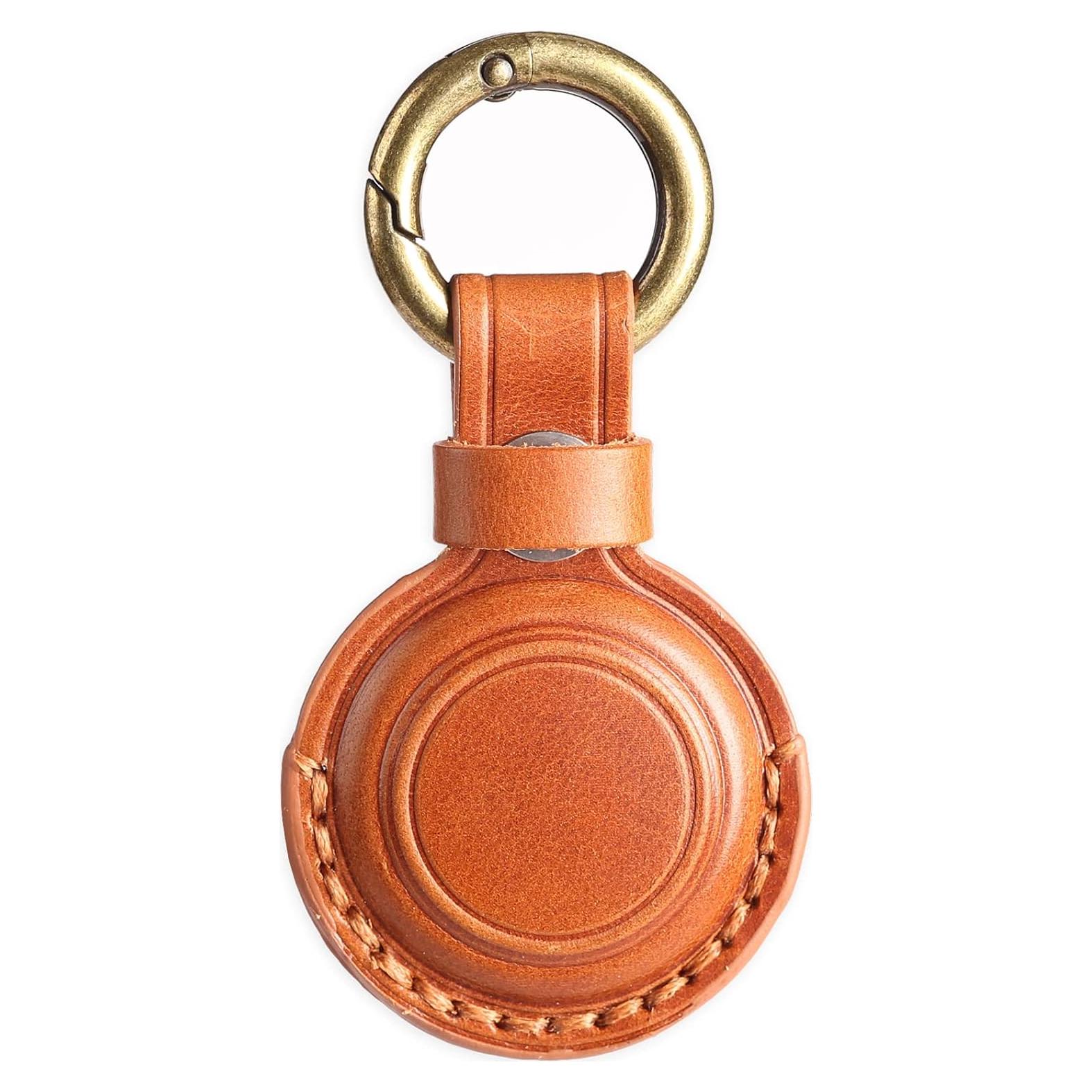 Soporte de cuero genuino KEEPXYZ para AirTag - Marrón