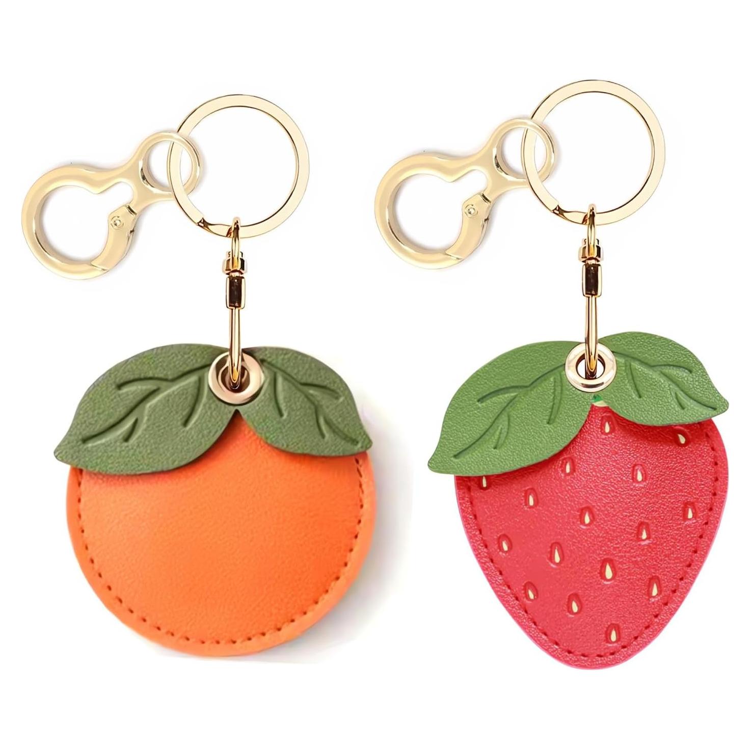 Funda de cuero para AirTag BORKUANA - Estilo Fresa y Caqui
