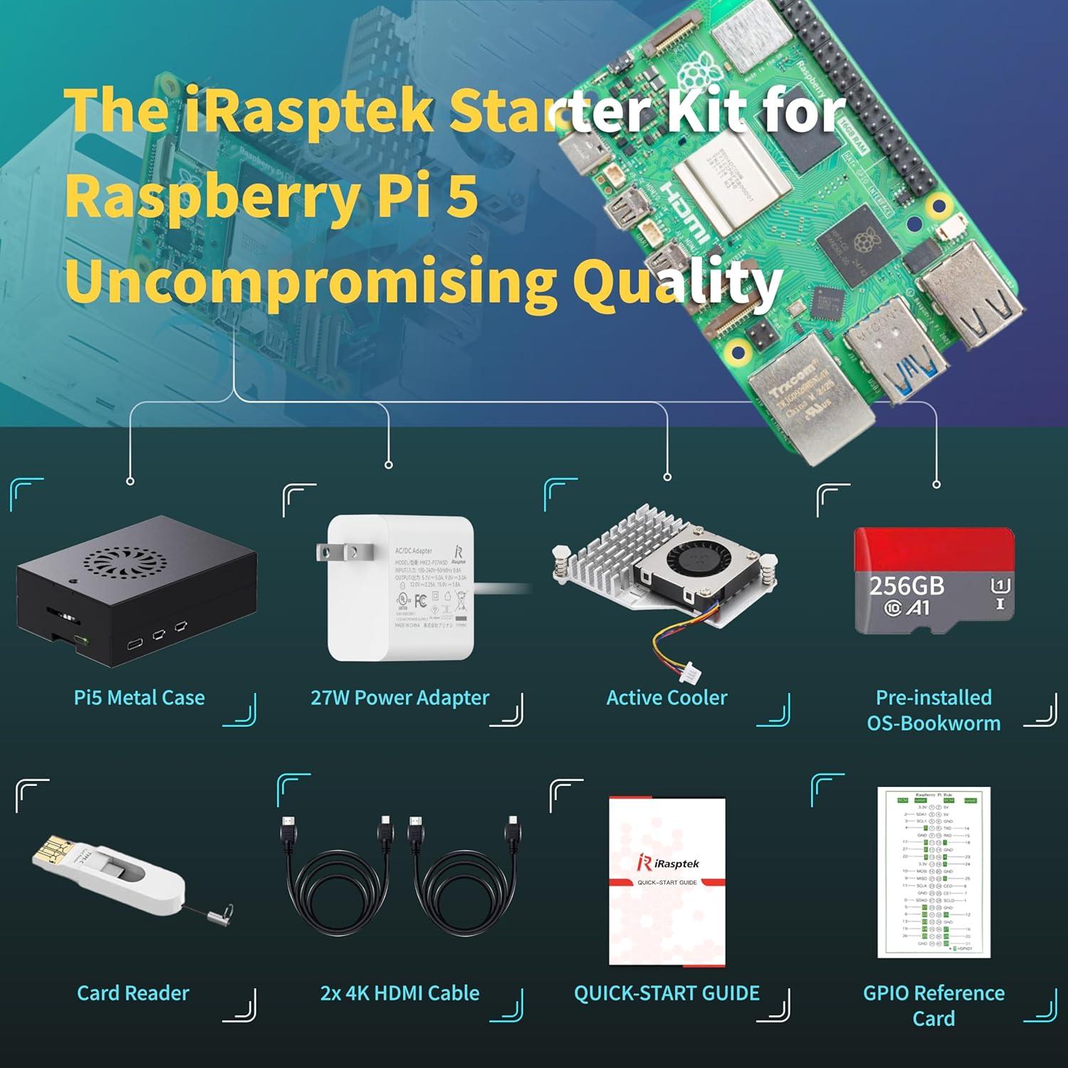 Kit Raspberry Pi 5 iRasptek 16GB RAM 256GB OS Aluminio