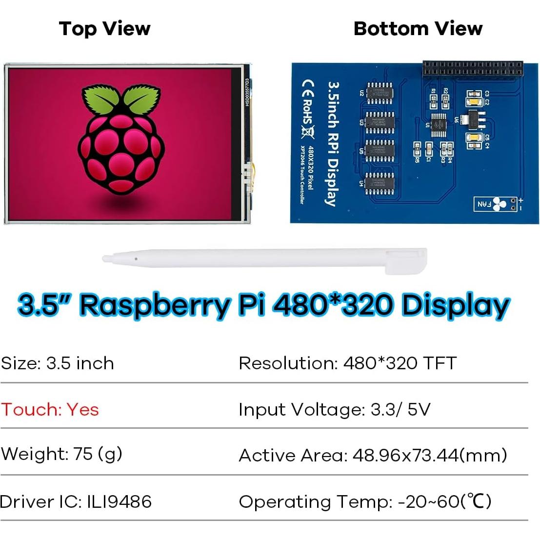 Pantalla Táctil TFT LCD 3.5" 480x320 Hosyond para Raspberry Pi