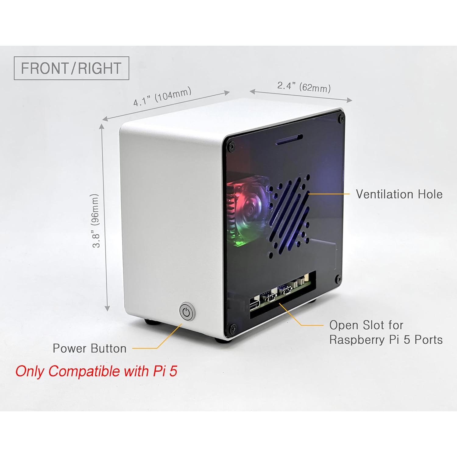 Caja Mini Torre Aluminio Raspberry Pi 5 ElectroCookie Plata