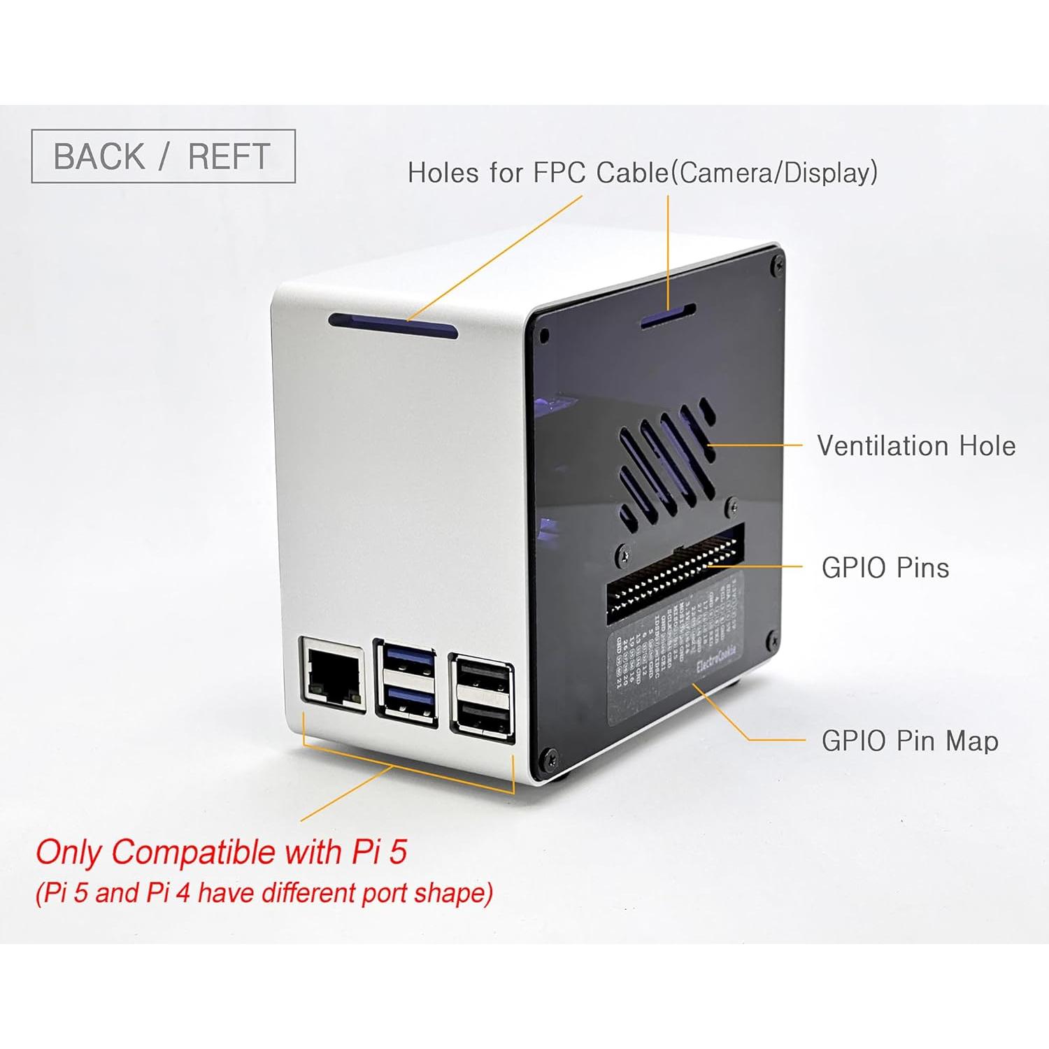 Caja Mini Torre Aluminio Raspberry Pi 5 ElectroCookie Plata