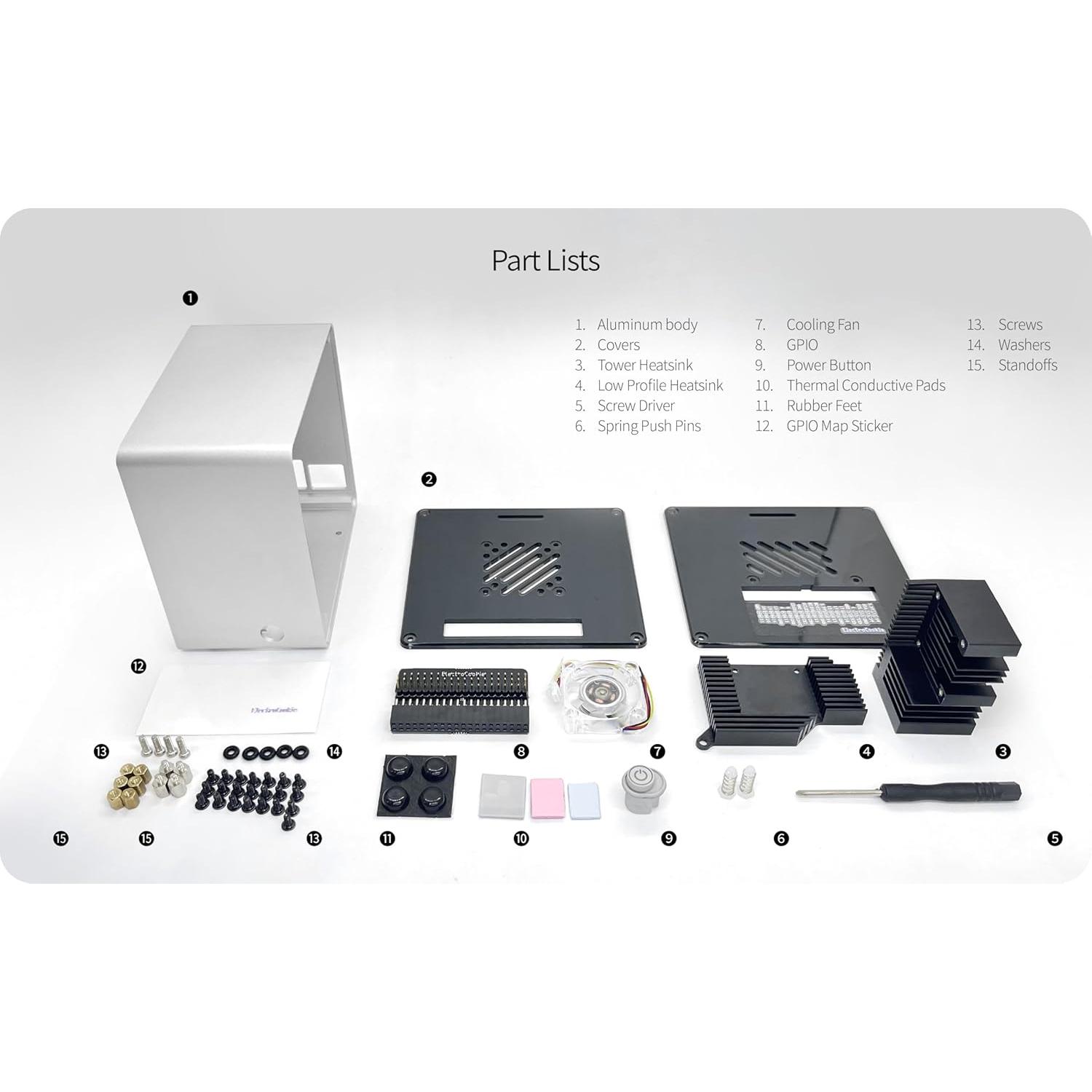 Caja Mini Torre Aluminio Raspberry Pi 5 ElectroCookie Plata