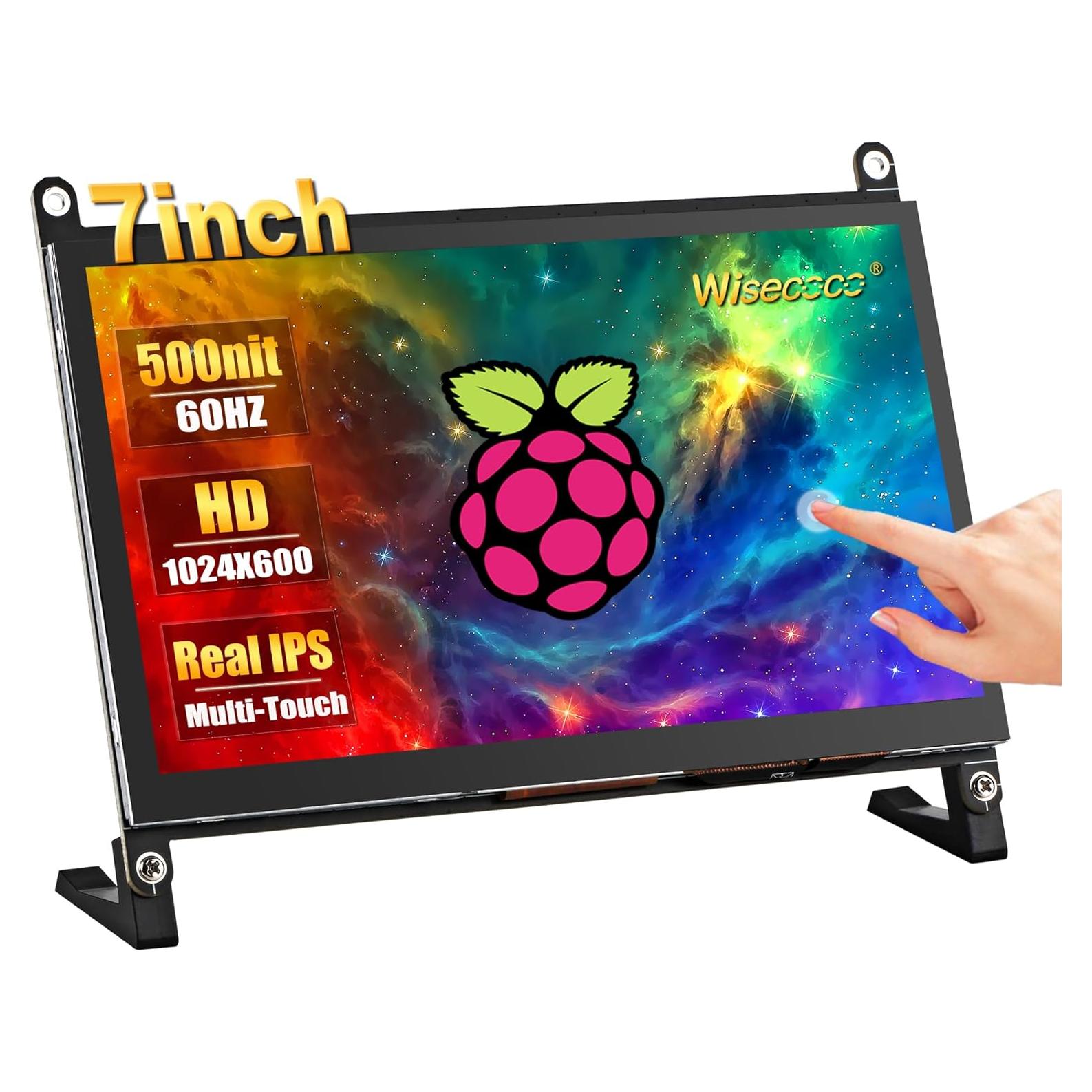 Monitor Táctil 7" Wisecoco HDMI IPS 1024x600 para Raspberry Pi