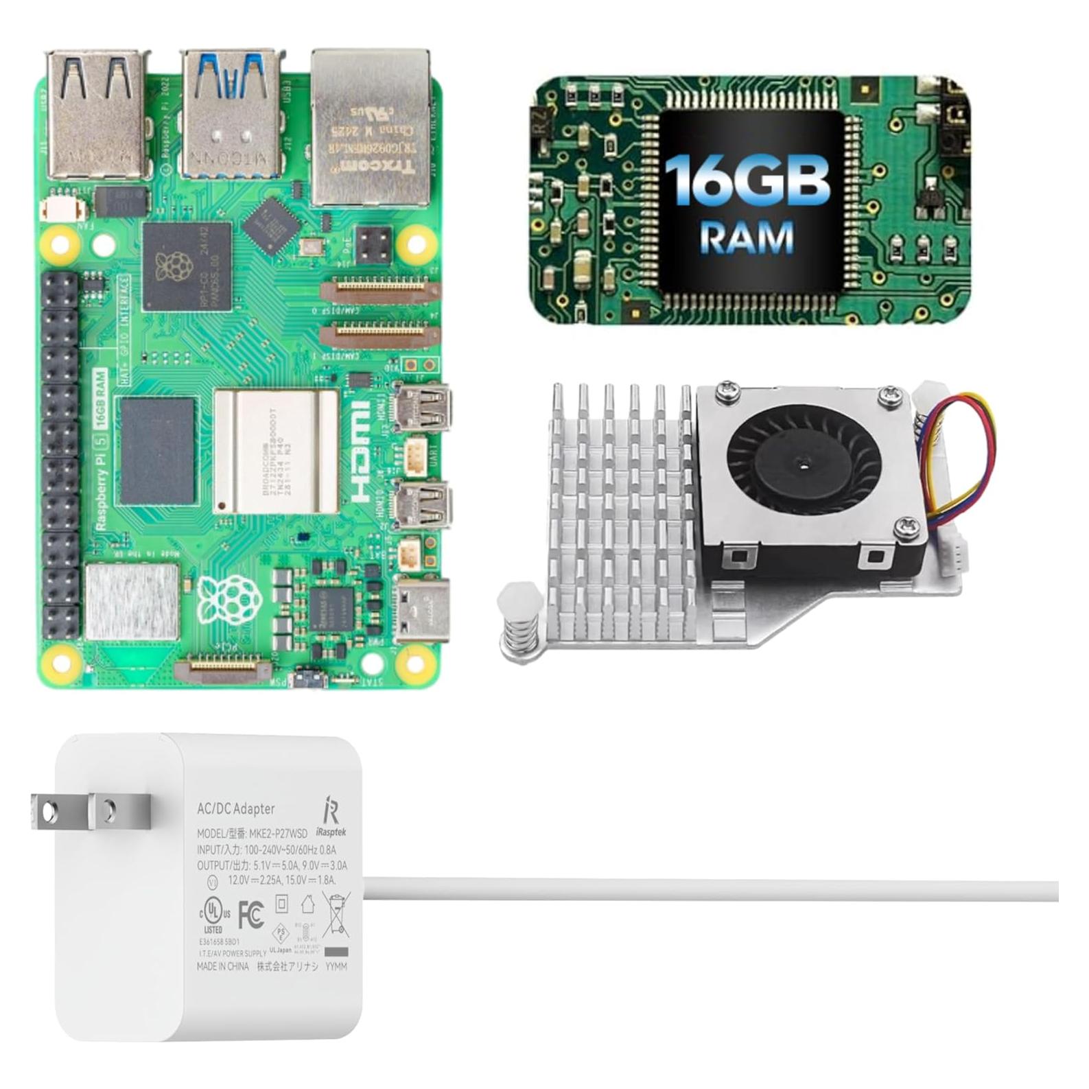 Kit Raspberry Pi 5 iRasptek 16GB RAM + Fuente 27W + Enfriador
