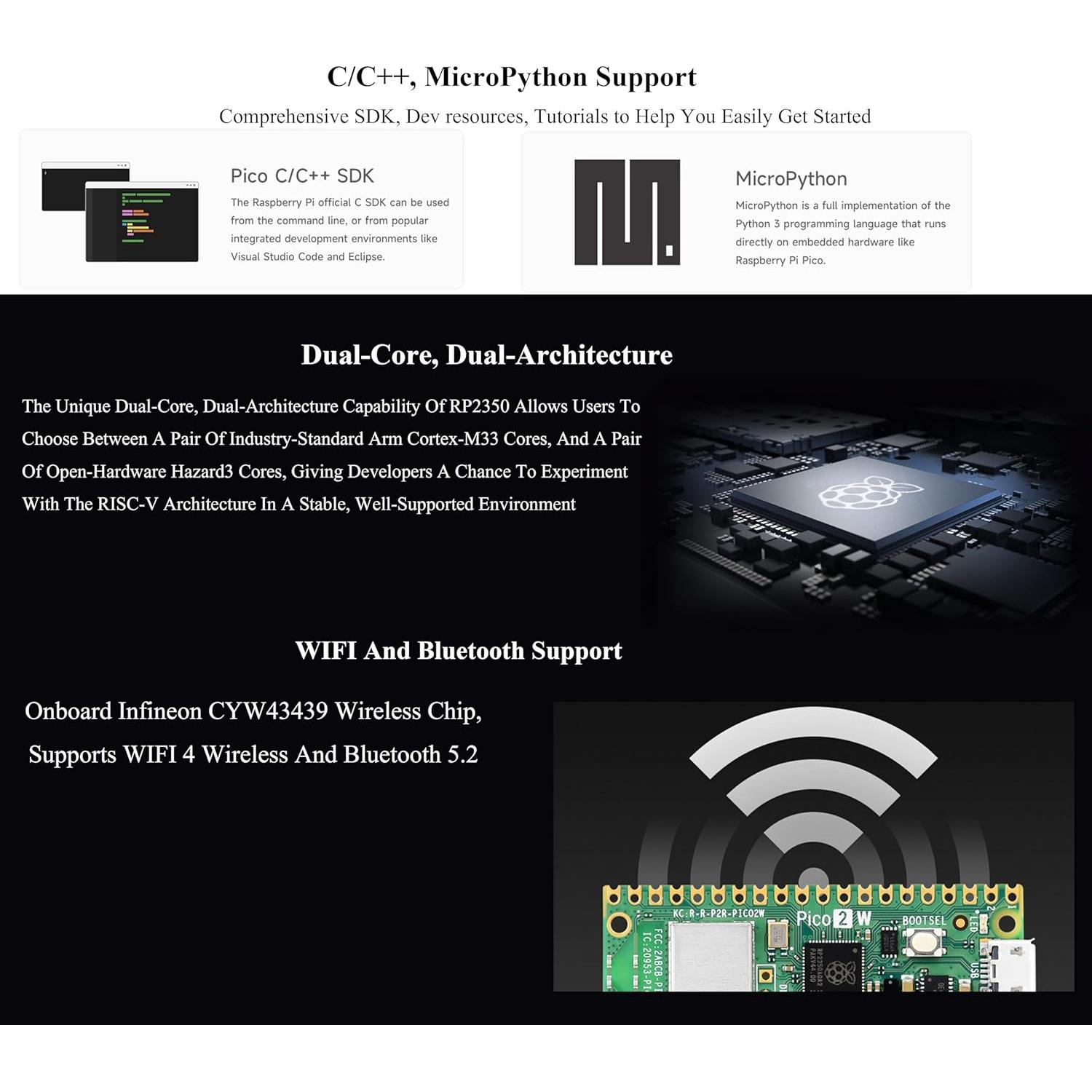 Placa Raspberry Pi Pico 2 W con encabezado pre-soldado