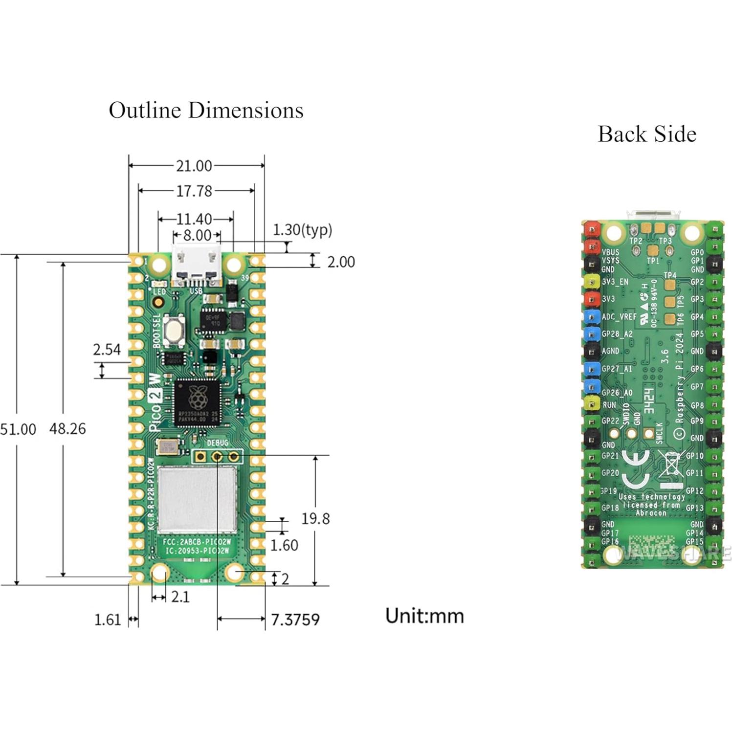 Placa Raspberry Pi Pico 2 W con encabezado pre-soldado