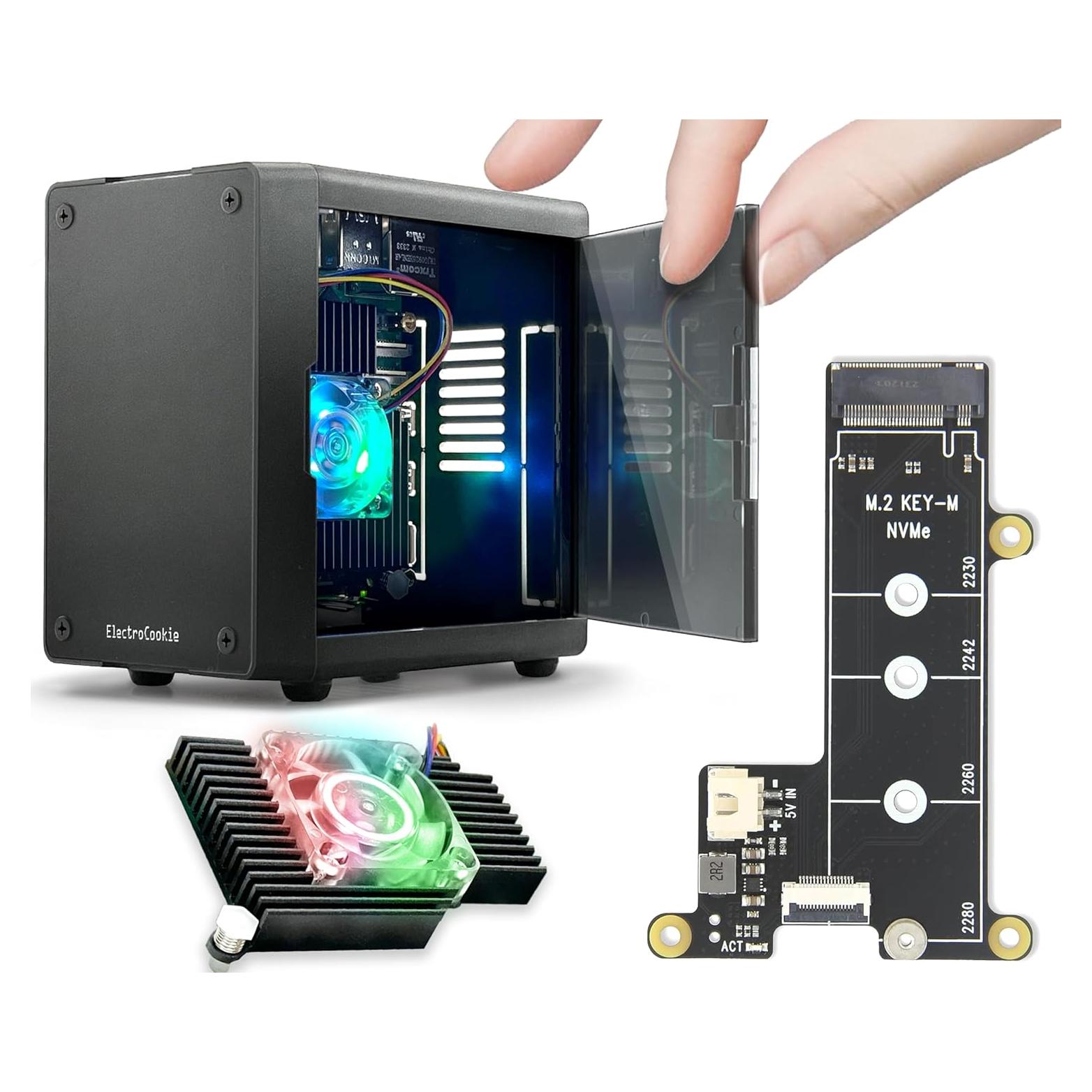 Caja Mini PC ElectroCookie para Raspberry Pi 5 con M.2 HAT