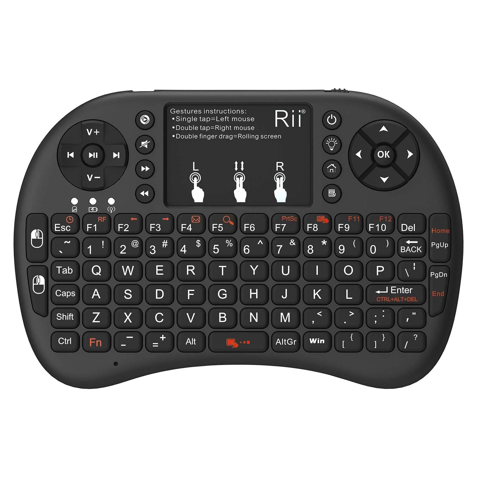 Teclado Inalámbrico Rii Mini 2.4GHz QWERTY con Touchpad LED