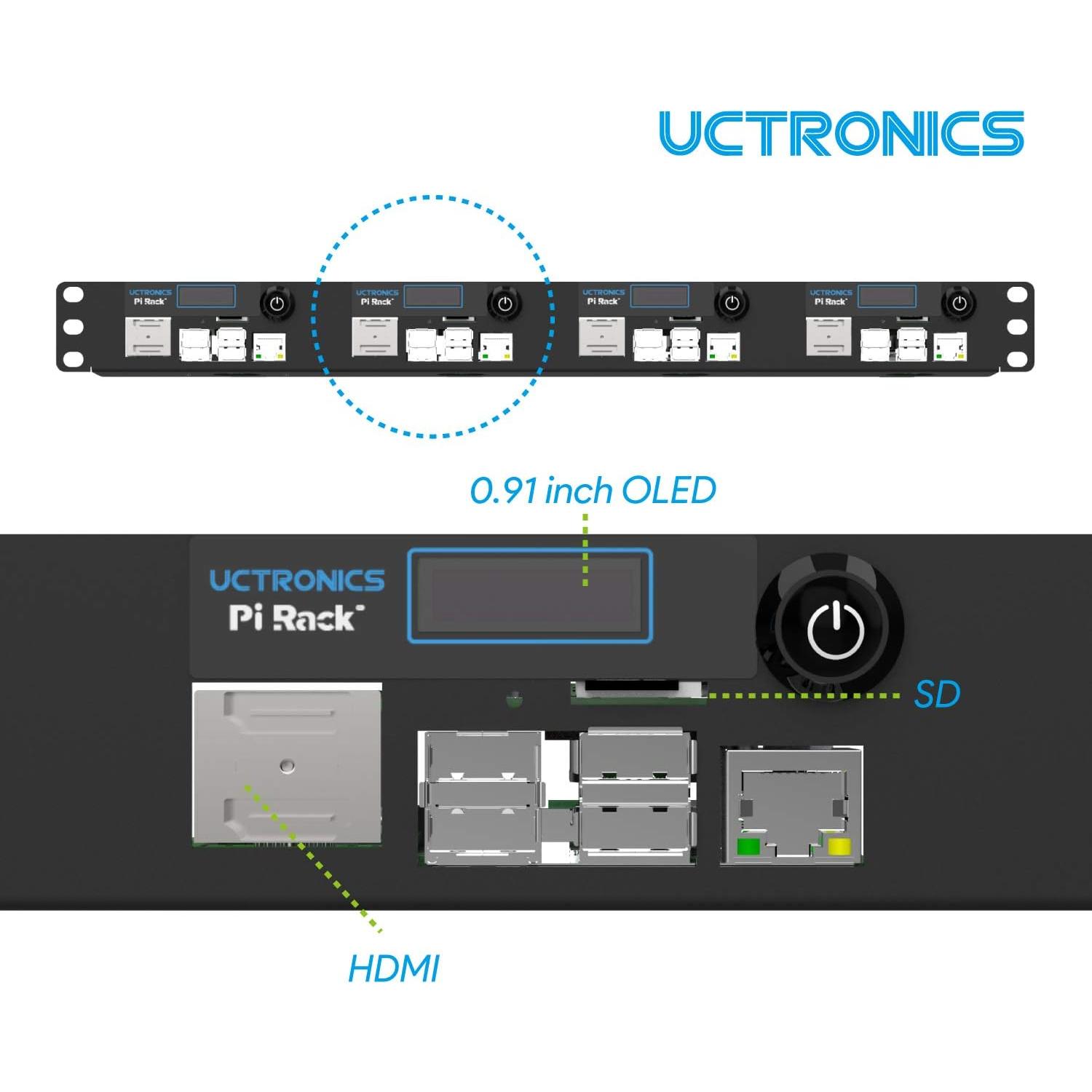 Estante Rack 1U UCTRONICS PoE HAT para Raspberry Pi 4