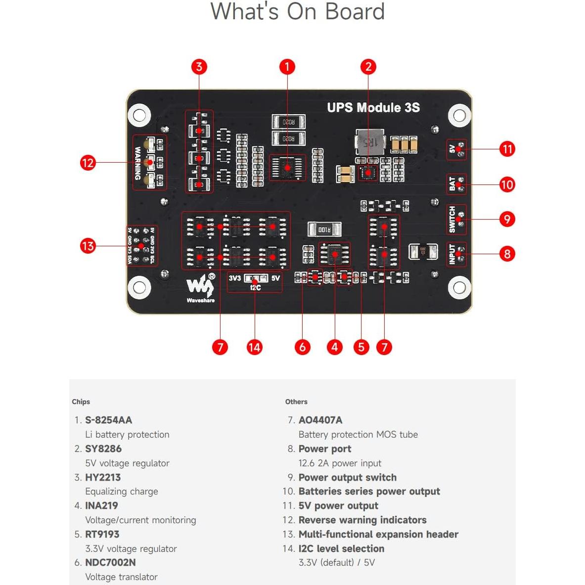 Waveshare Uninterruptible Power Supply (UPS) Module, Supports Charging and Power Output at The Same Time, 3S & 5V 5A Output, Compatible with Raspberry Pi Board