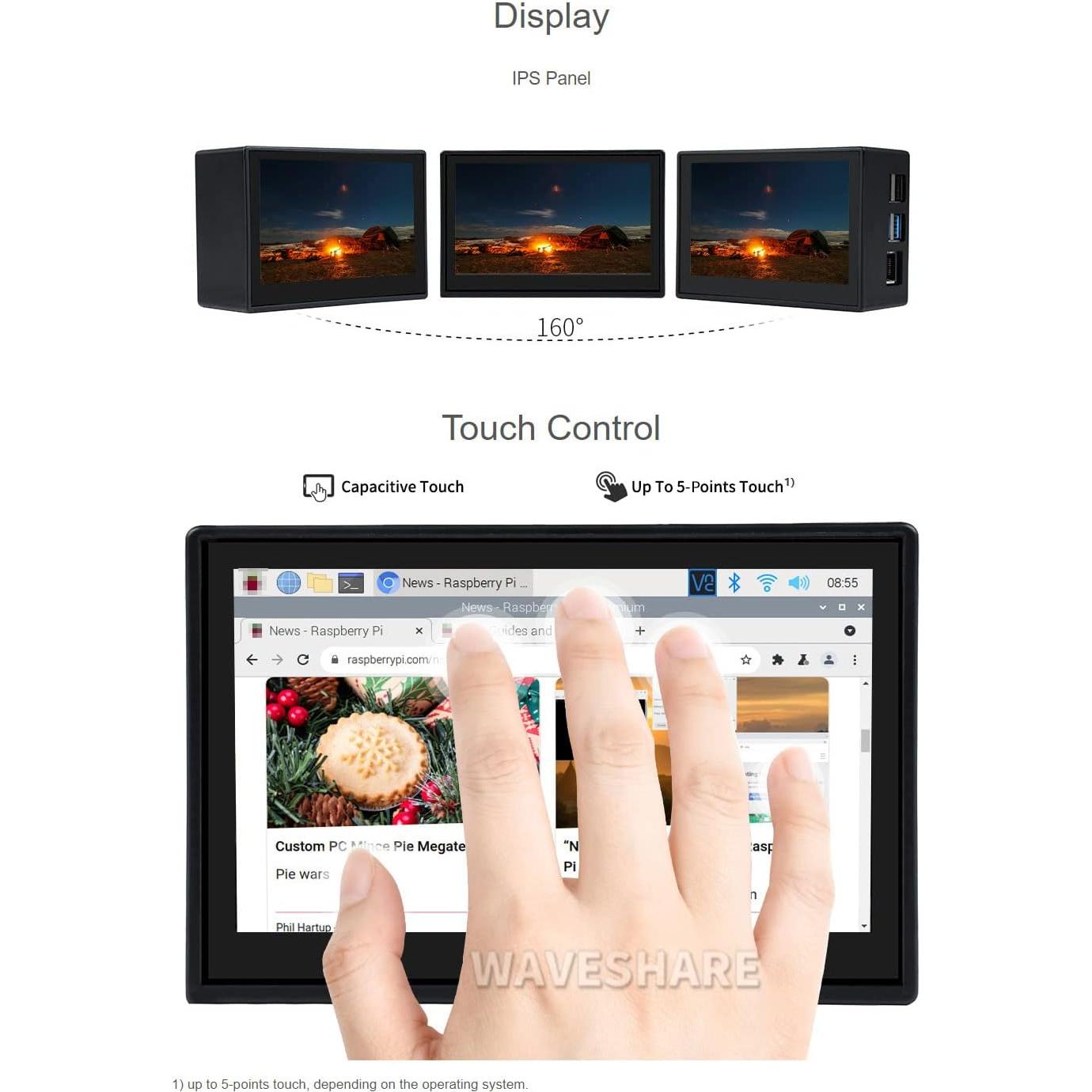 Pantalla Táctil 4.3" Waveshare para Raspberry Pi 4B IPS 800x480