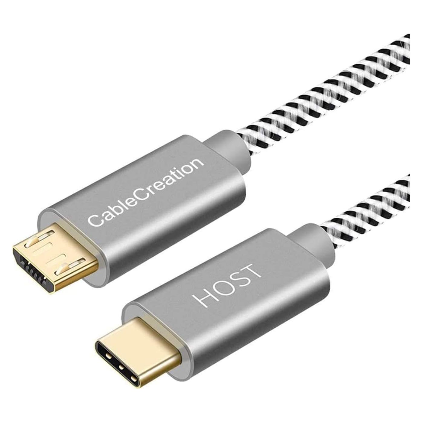 Cable USB C a Micro USB 2M CableCreation Gris Trenzado