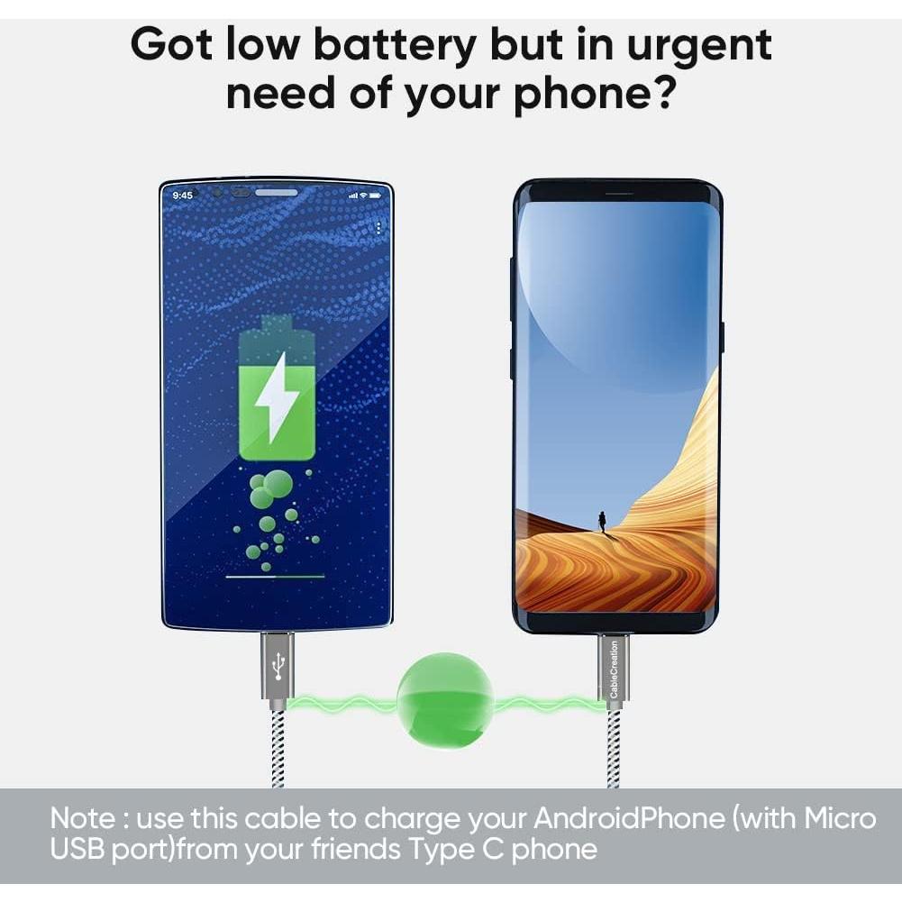 Cable USB C a Micro USB 2M CableCreation Gris Trenzado