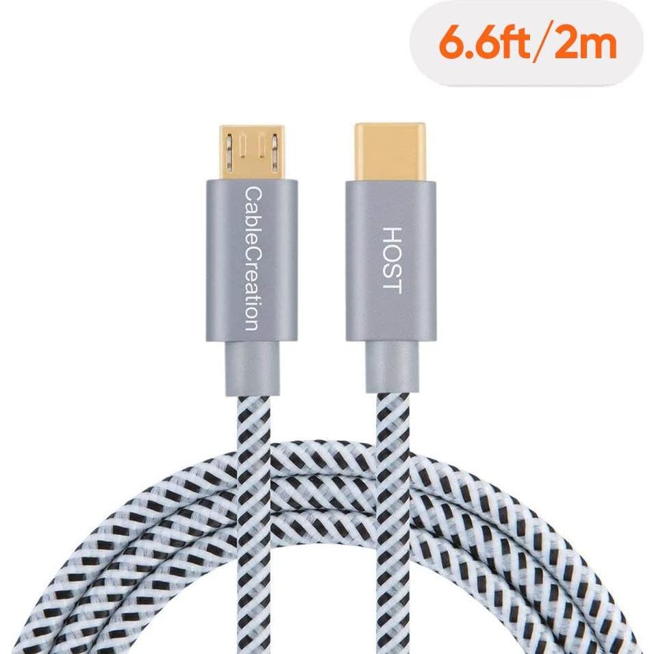 Cable USB C a Micro USB 2M CableCreation Gris Trenzado