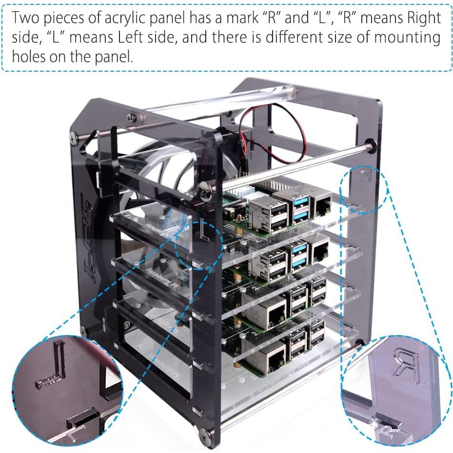 Caja Clúster GeeekPi 4 Capas con Ventilador RGB para Raspberry Pi