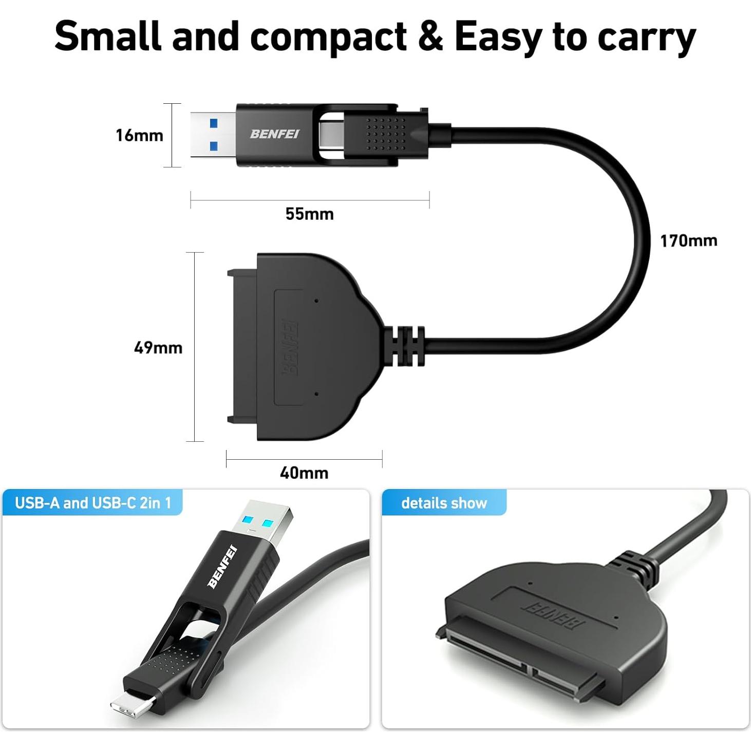 Cable SATA a USB-C/USB 3.0 BENFEI para HDD/SSD 2.5"
