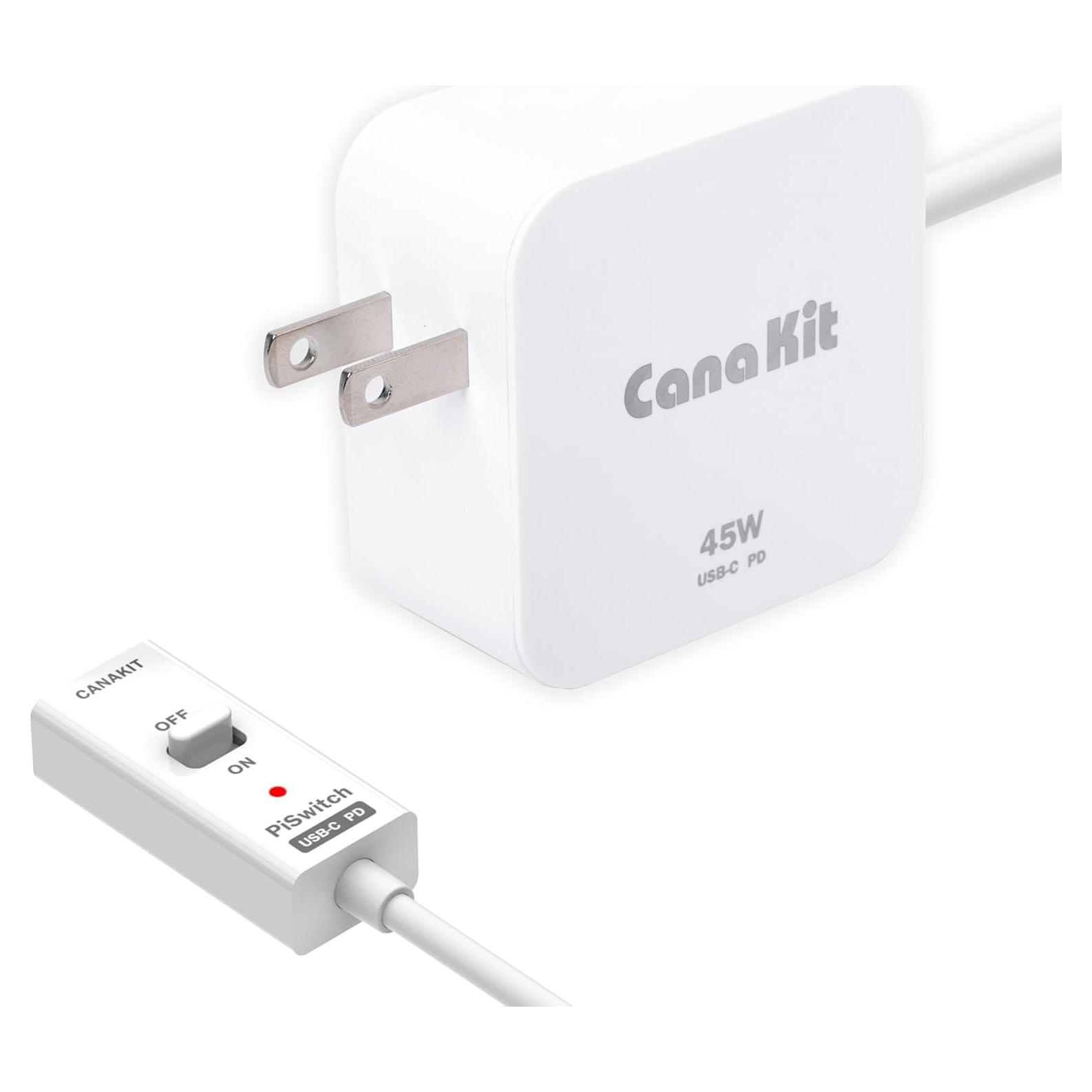 Fuente de Alimentación USB-C 45W CanaKit con PiSwitch para Raspberry Pi 5
