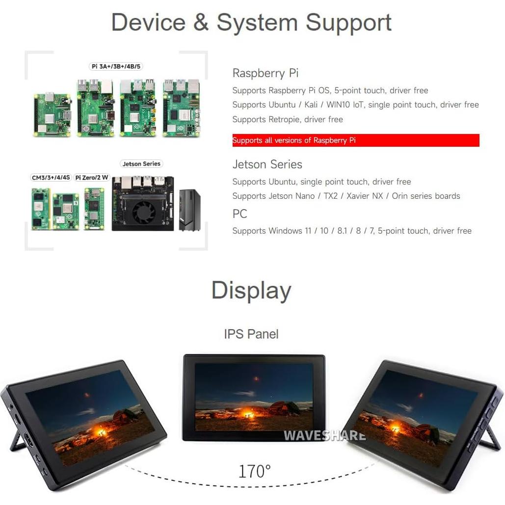 Pantalla Táctil LCD 7" Waveshare 1024x600 HDMI Compatible Raspberry Pi