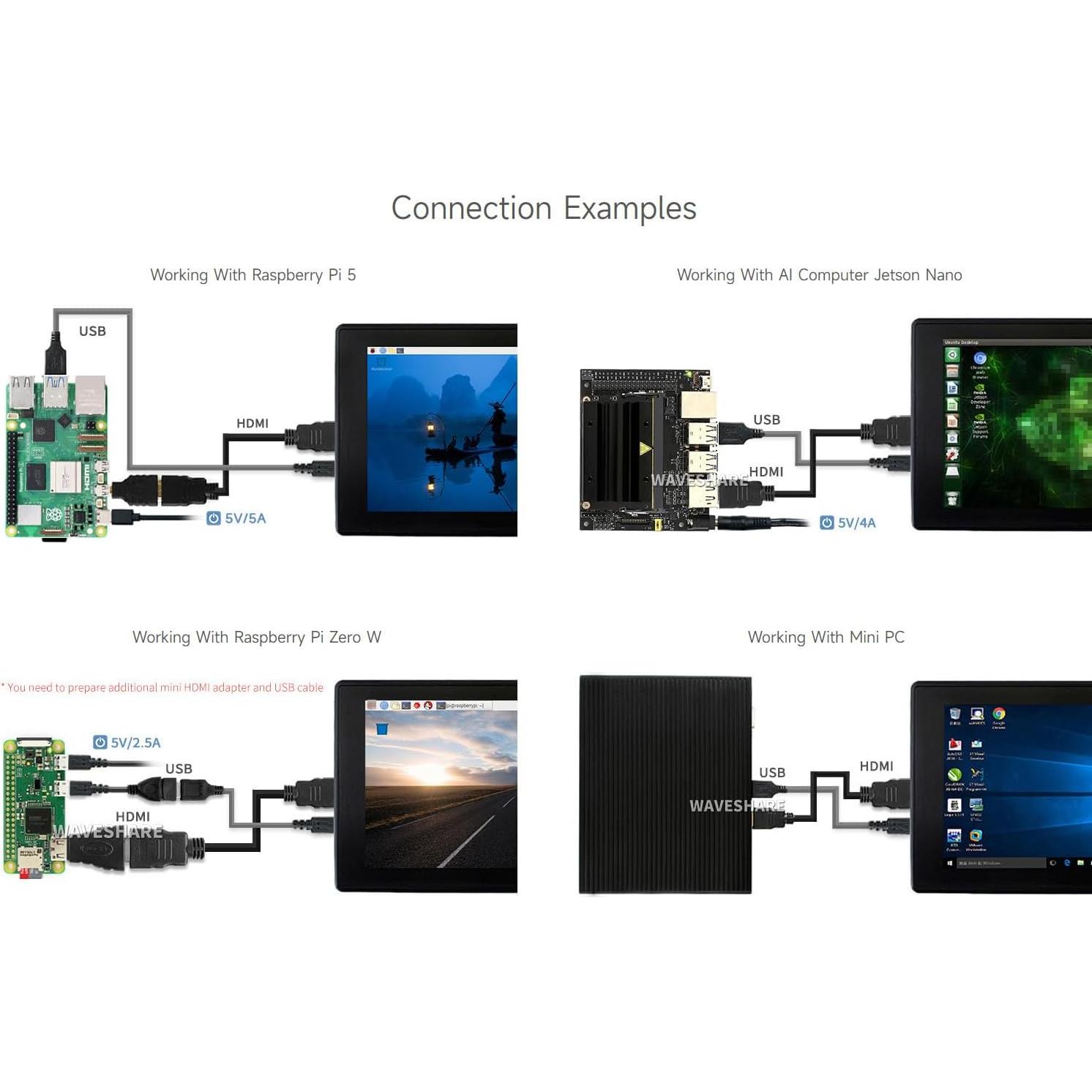 Pantalla Táctil LCD 7" Waveshare 1024x600 HDMI Compatible Raspberry Pi
