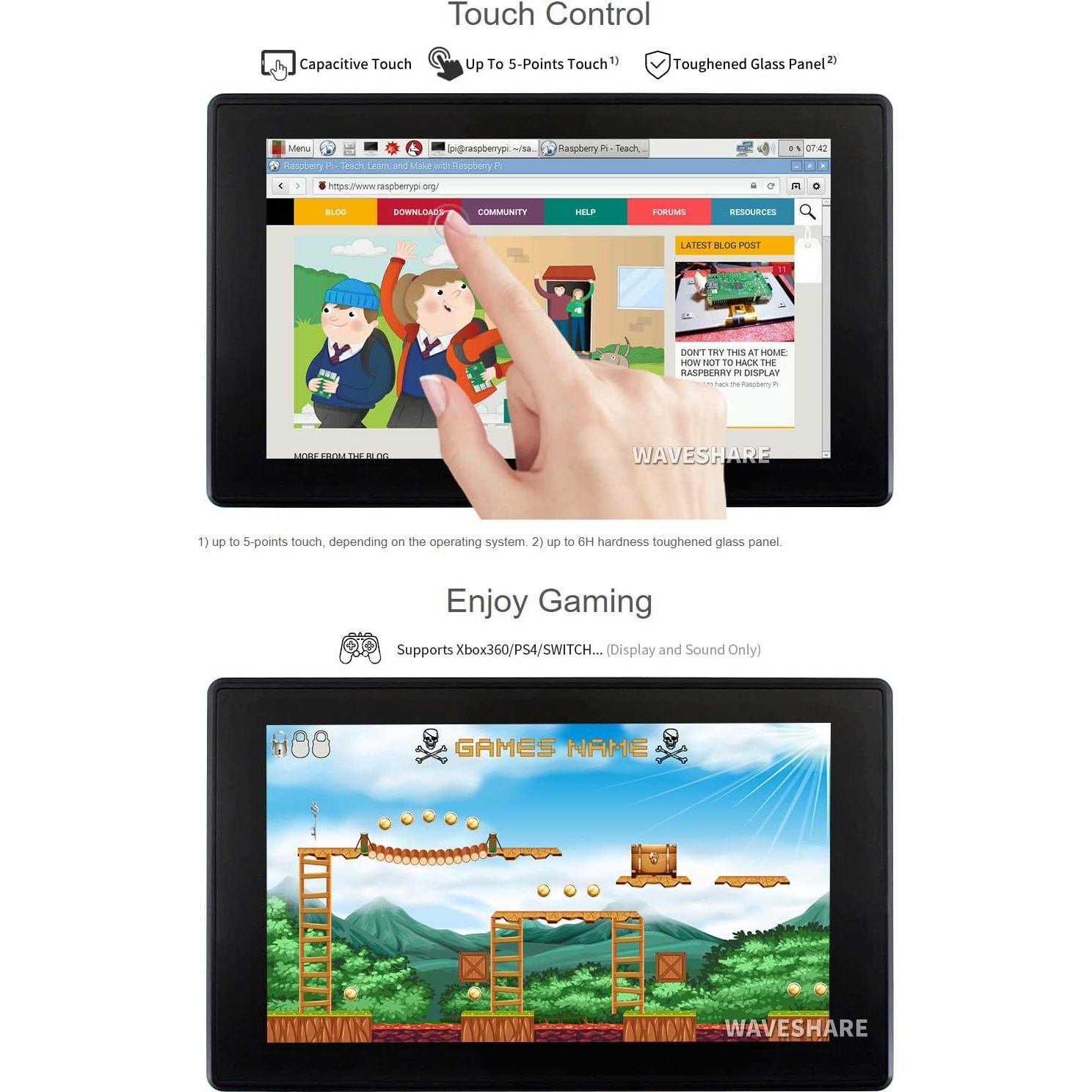 Pantalla Táctil LCD 7" Waveshare 1024x600 HDMI Compatible Raspberry Pi