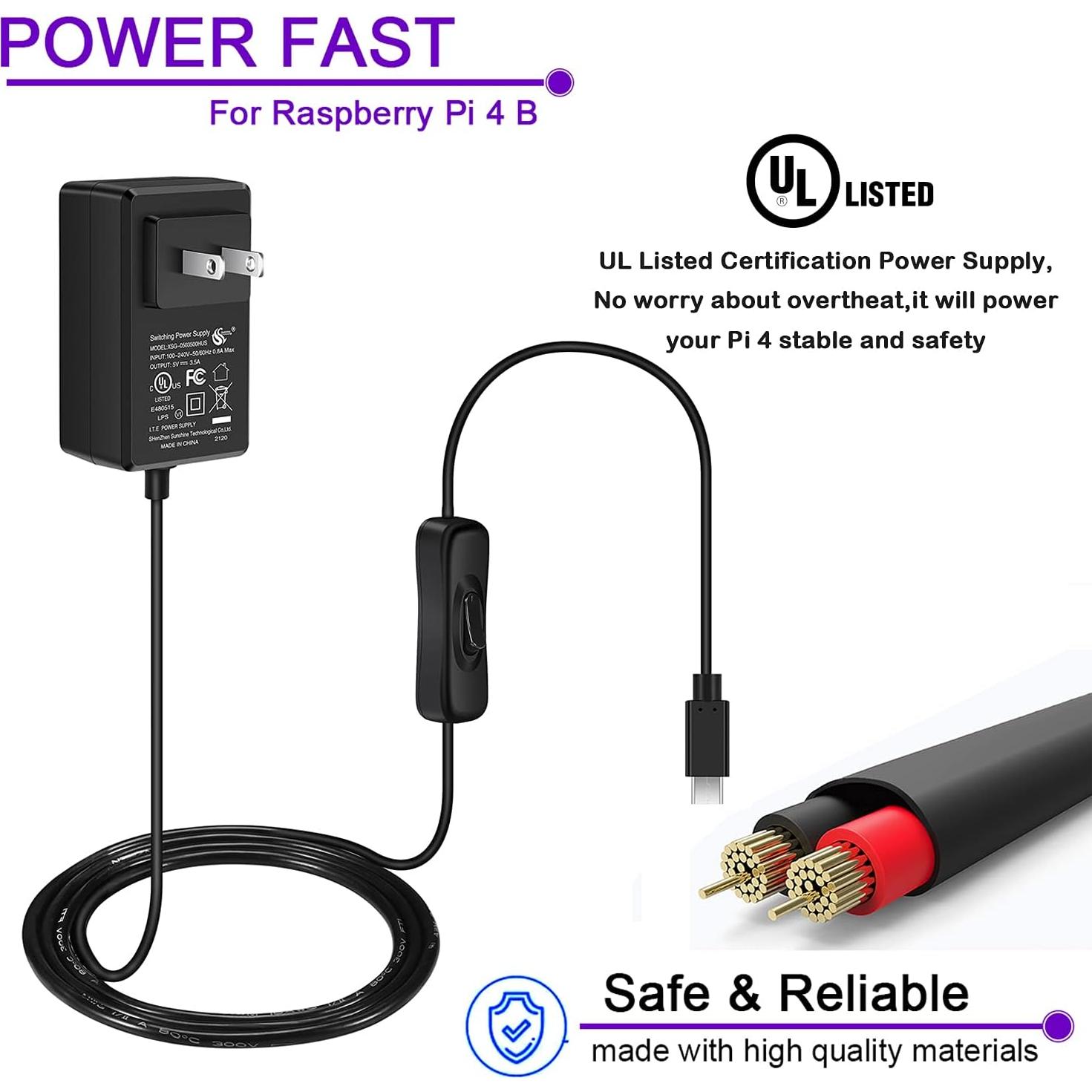 20W 5V 4.0A Power Supply for Raspberry Pi 4/ Orange Pi 5&5B, UL Listed Type C Power Supply with ON/Off Switch for Raspberry Pi 4 Model B 8GB/4GB/2GB/1GB[UL Listed]