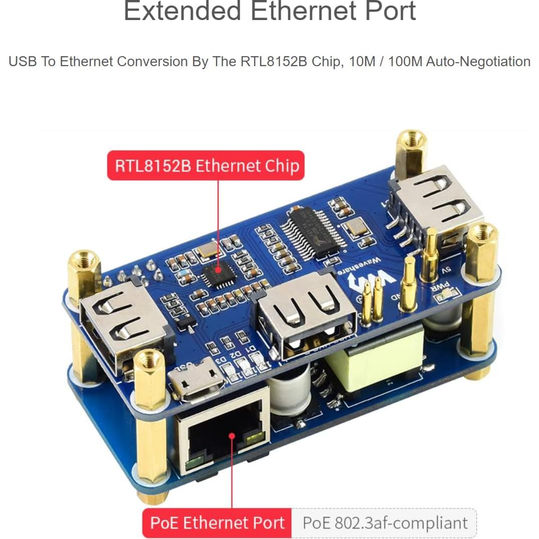 HUB PoE Ethernet USB Waveshare para Raspberry Pi Zero
