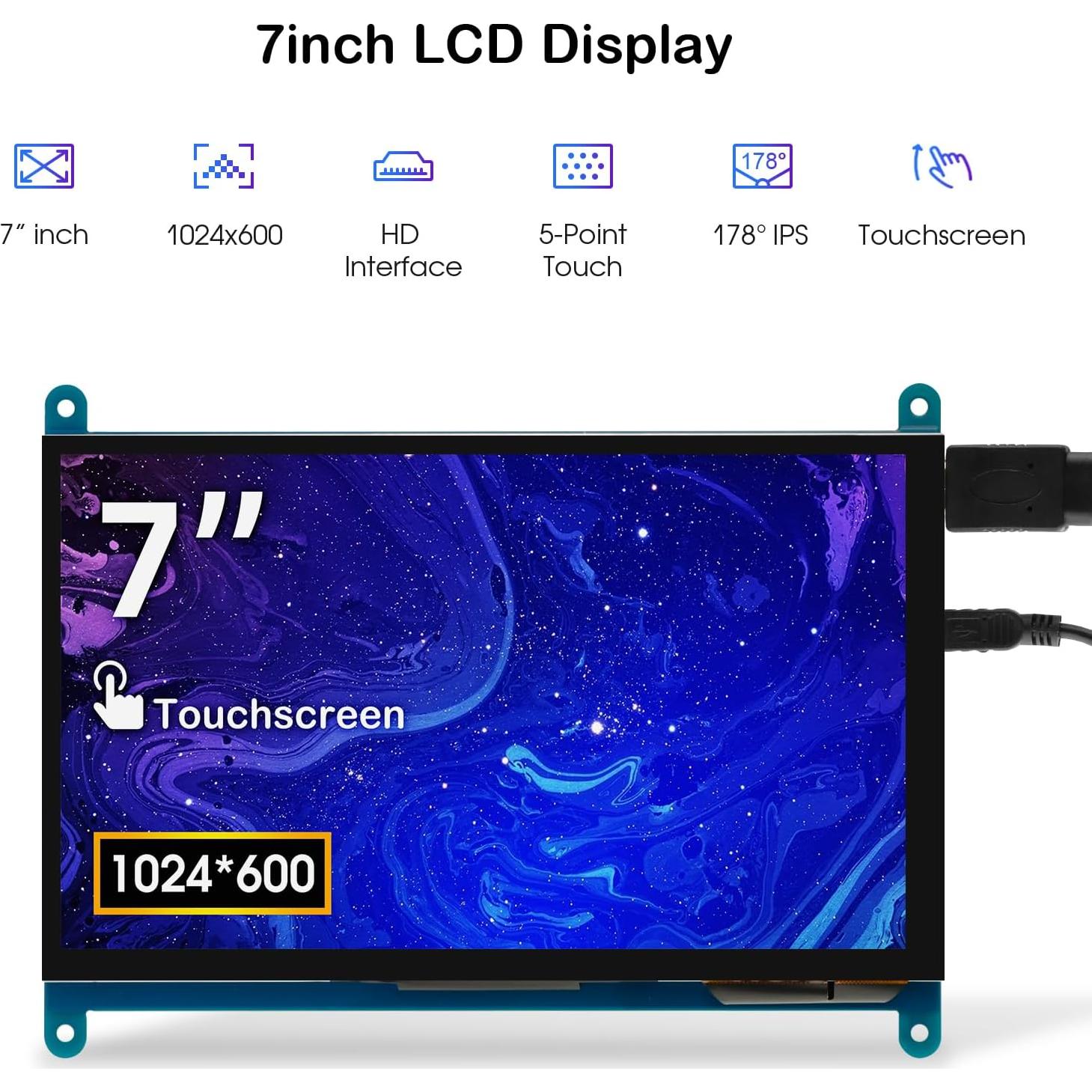 Pantalla Táctil 7" ELECROW 1024x600 IPS para Raspberry Pi