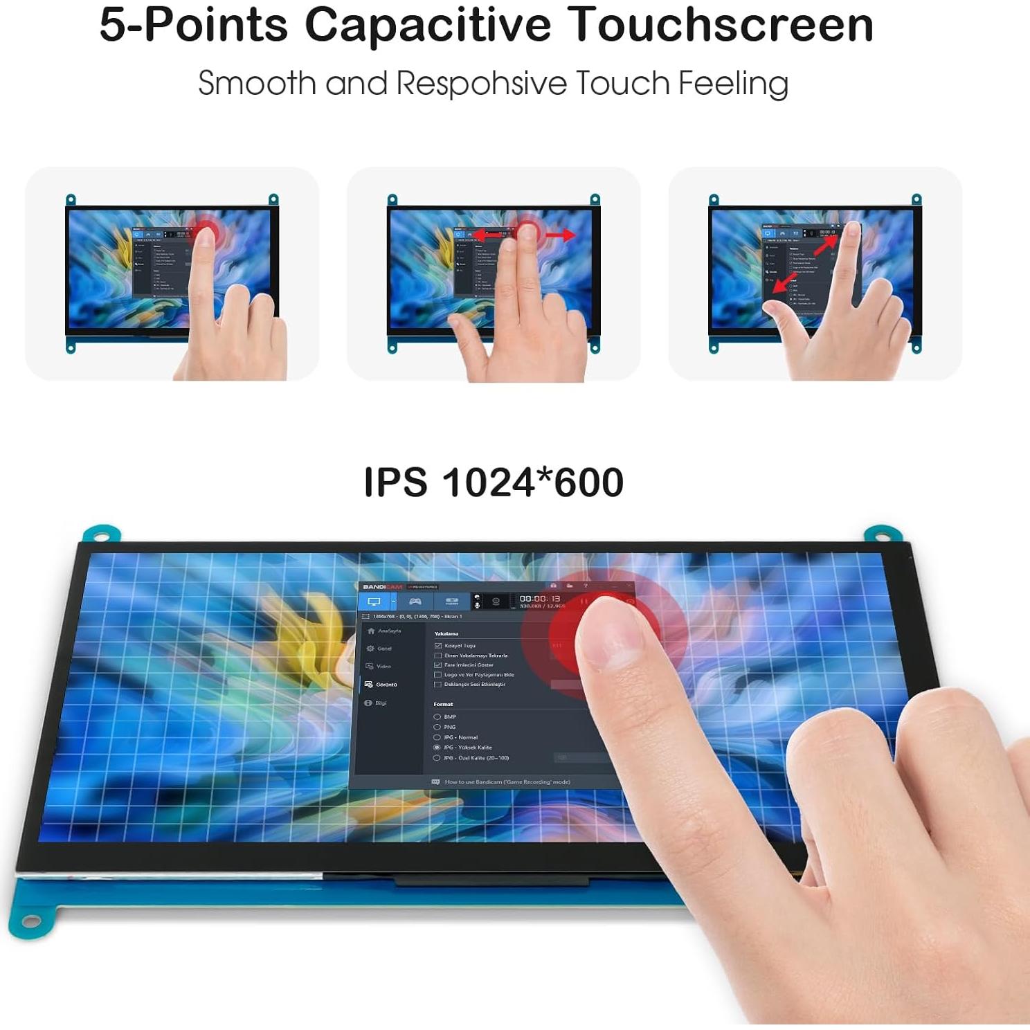 Pantalla Táctil 7" ELECROW 1024x600 IPS para Raspberry Pi