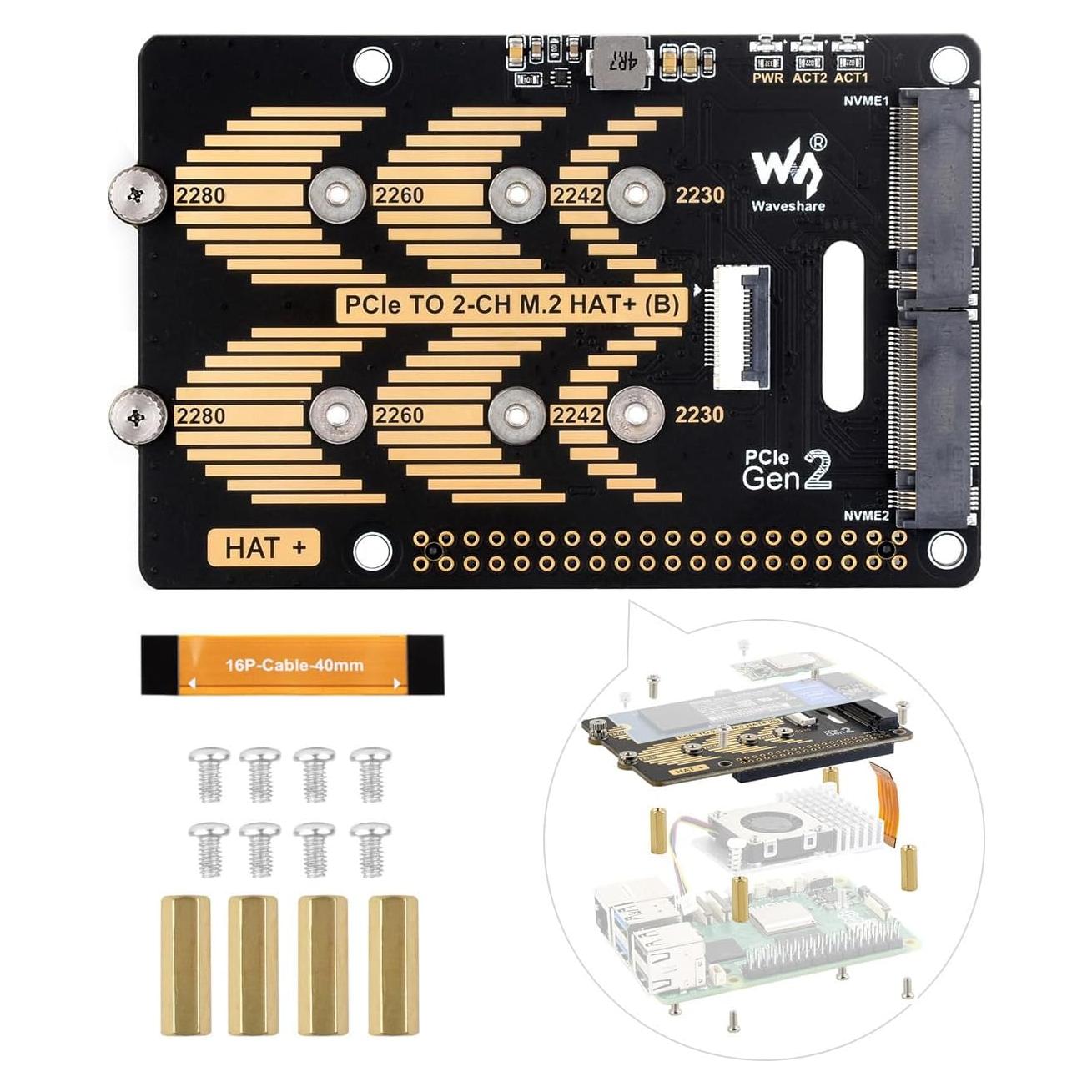 Adaptador PCIe a M.2 HAT Waveshare para Raspberry Pi 5
