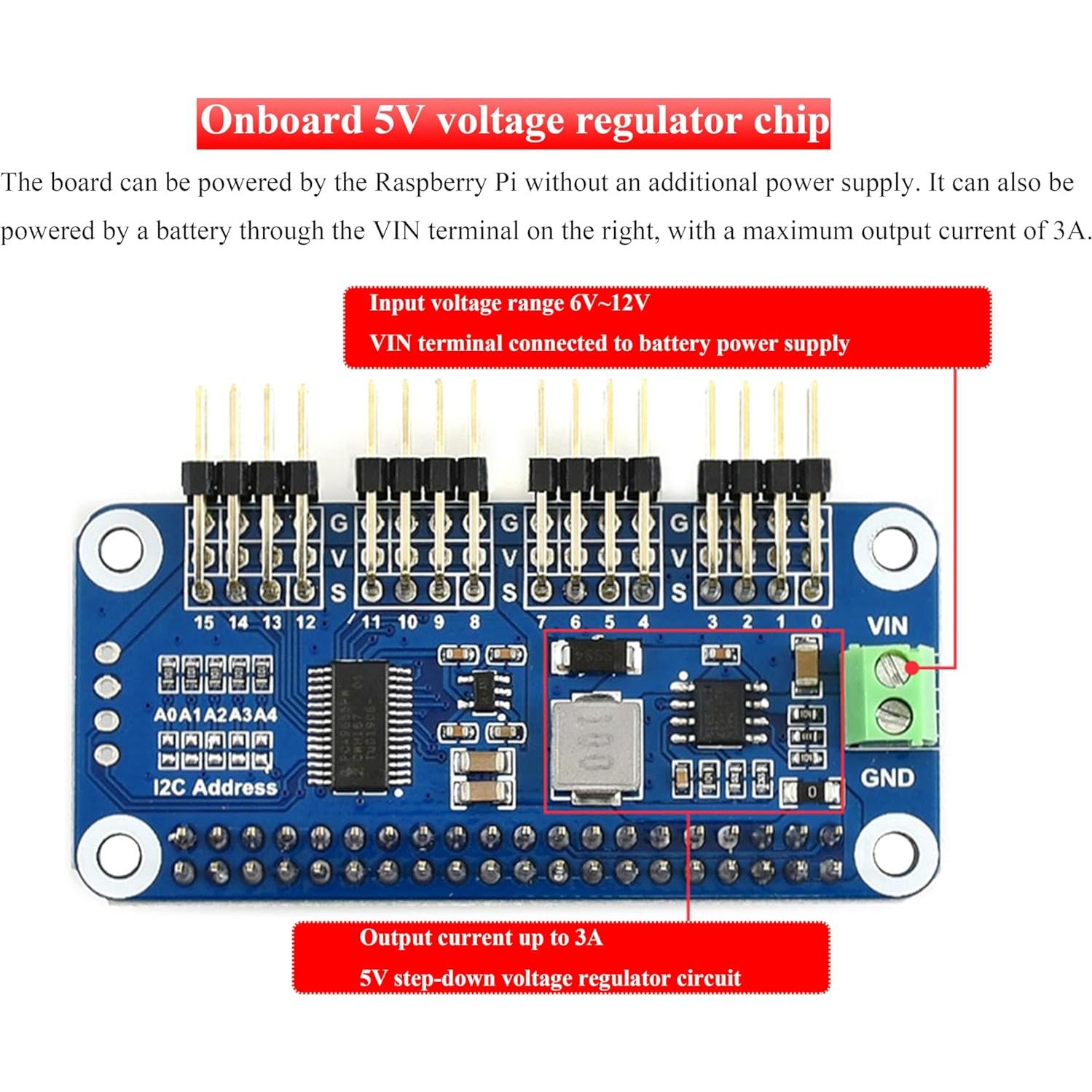 Controlador Servo HAT UeeKKoo 16 Canales I2C 12-Bit