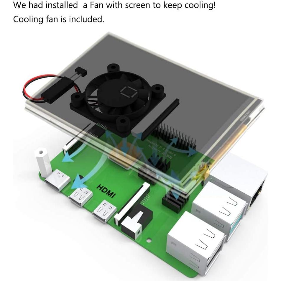 Pantalla Táctil 3.5" CUQI para Raspberry Pi 4 con Ventilador
