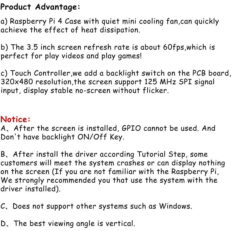 Pantalla Táctil 3.5" CUQI para Raspberry Pi 4 con Ventilador