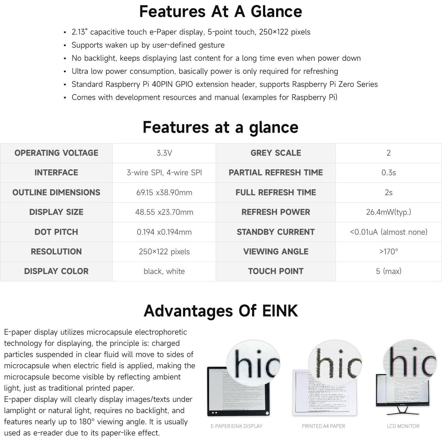 Pantalla Táctil E-Paper 2.13" Waveshare para Raspberry Pi