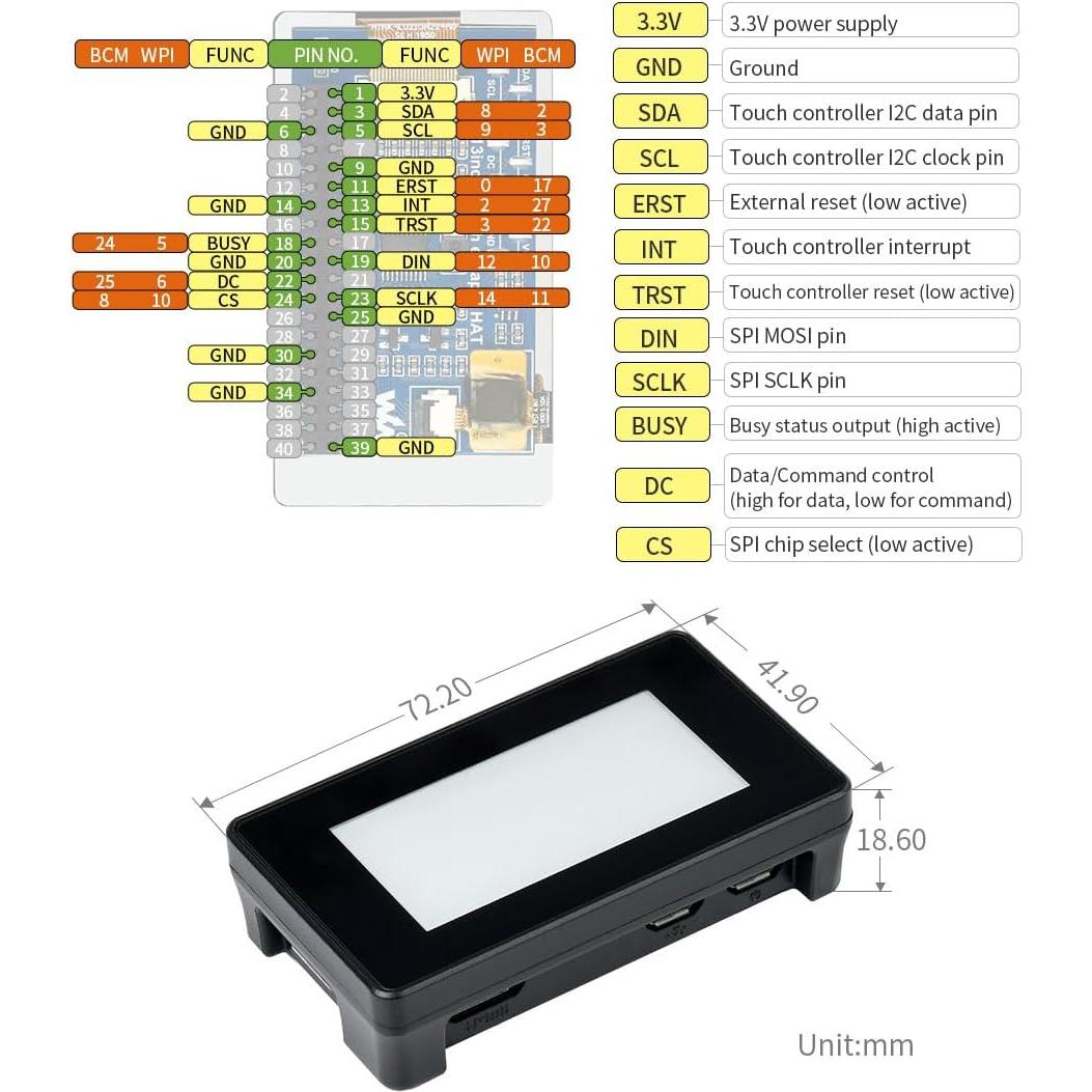 Pantalla Táctil E-Paper 2.13" Waveshare para Raspberry Pi