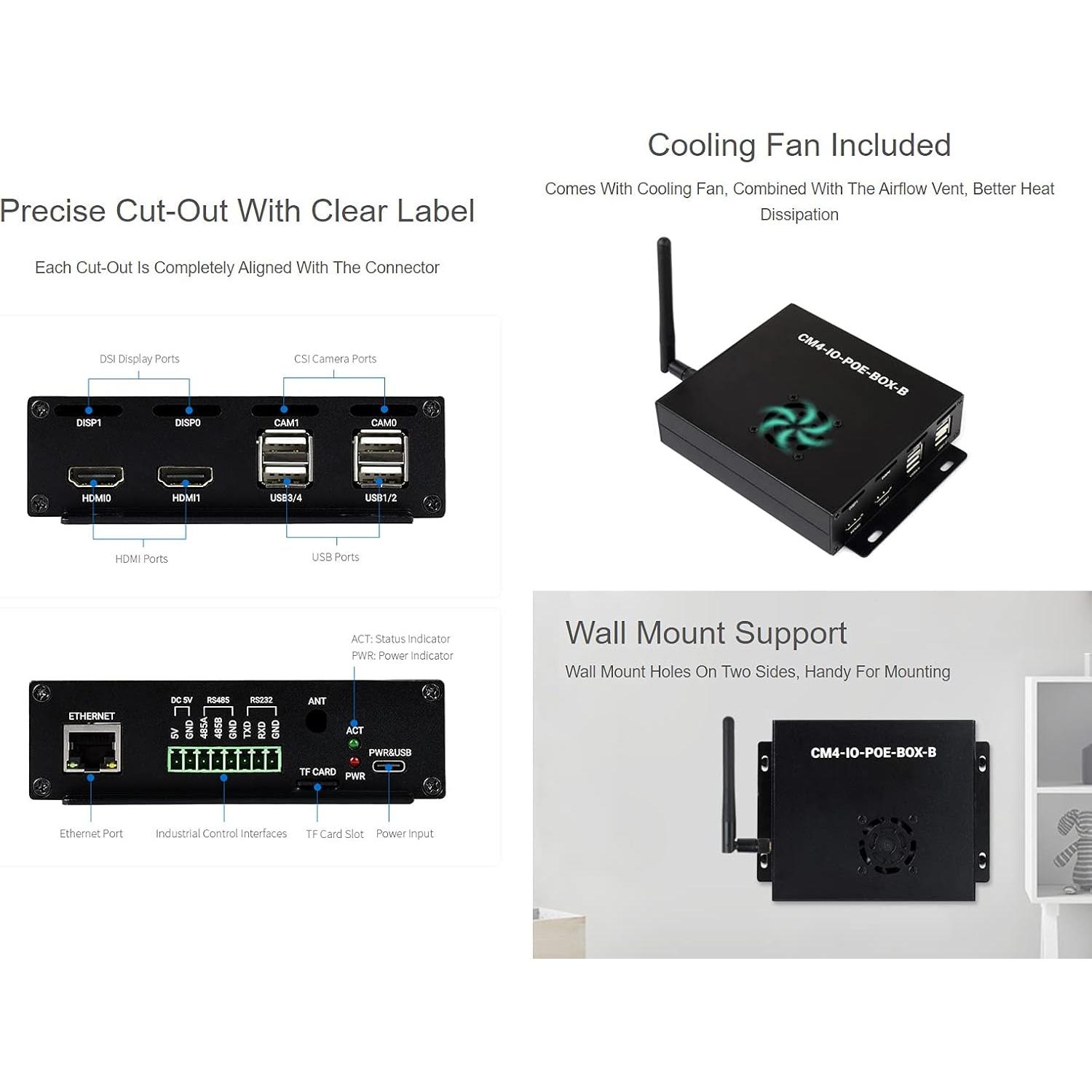 Mini Computadora PoE Waveshare CM4 IO Board B con Ventilador