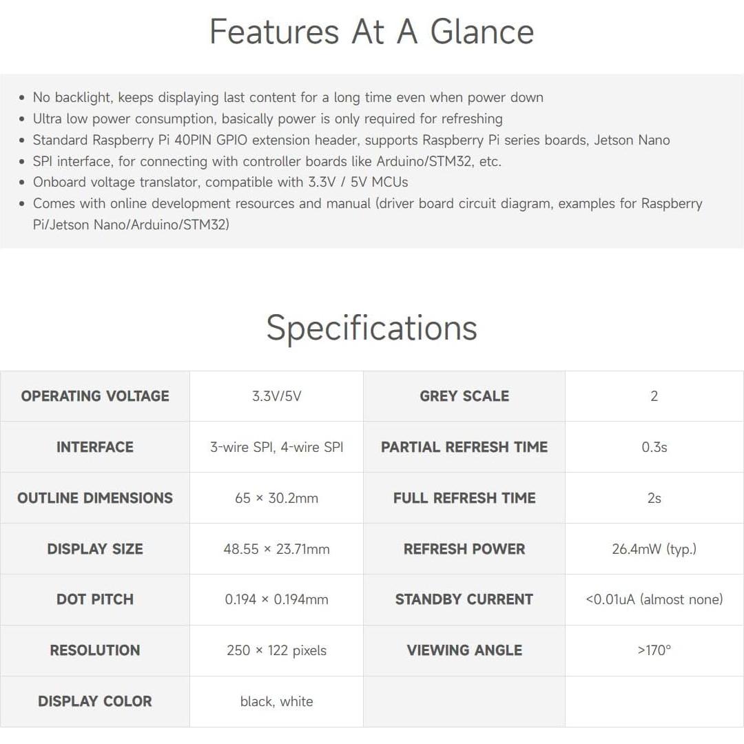 Pantalla E-Ink 2.13" Waveshare HAT para Raspberry Pi