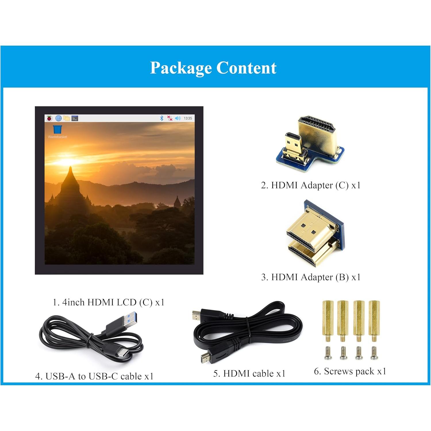 Pantalla Táctil LCD HDMI 4" UeeKKoo 720x720 IPS