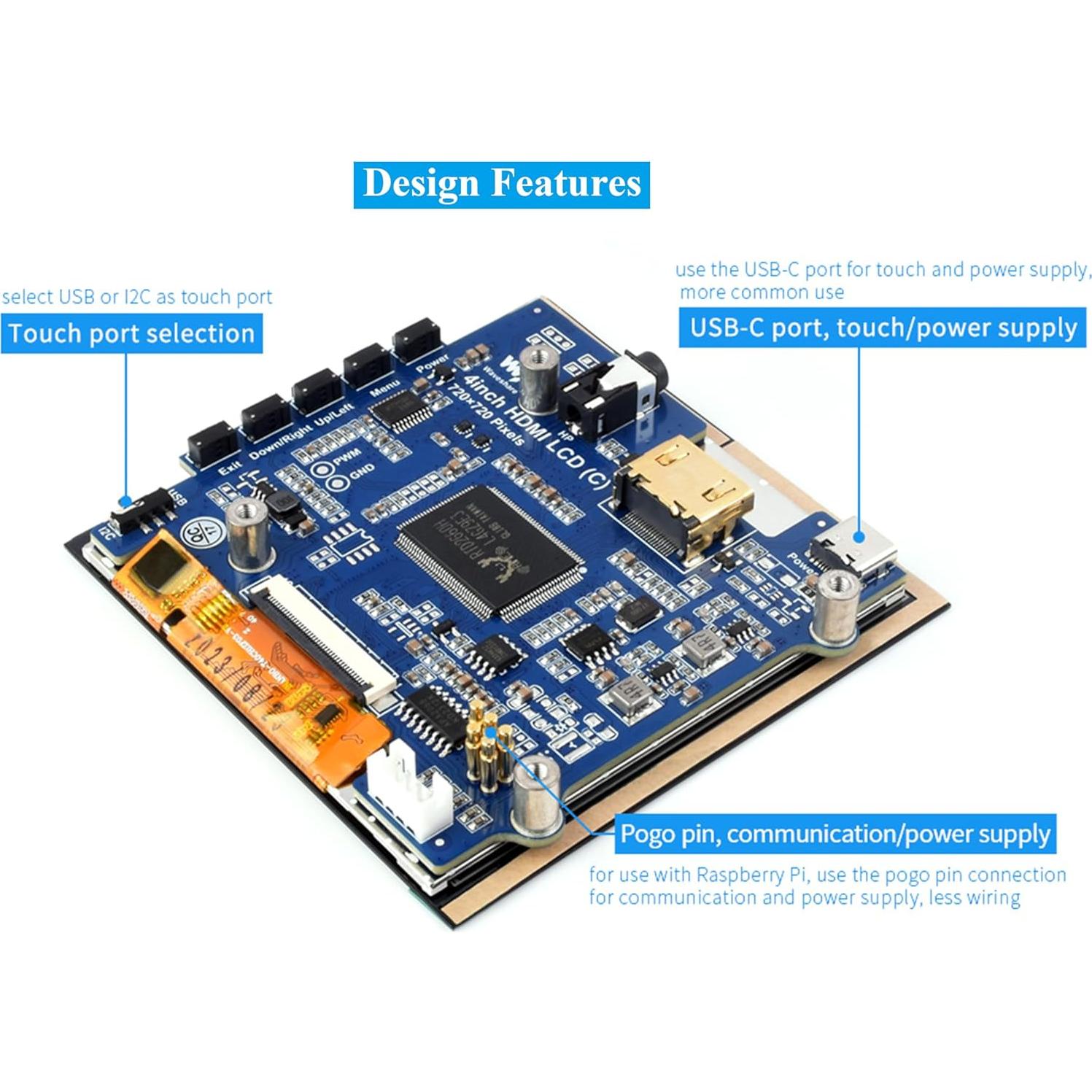 Pantalla Táctil LCD HDMI 4" UeeKKoo 720x720 IPS