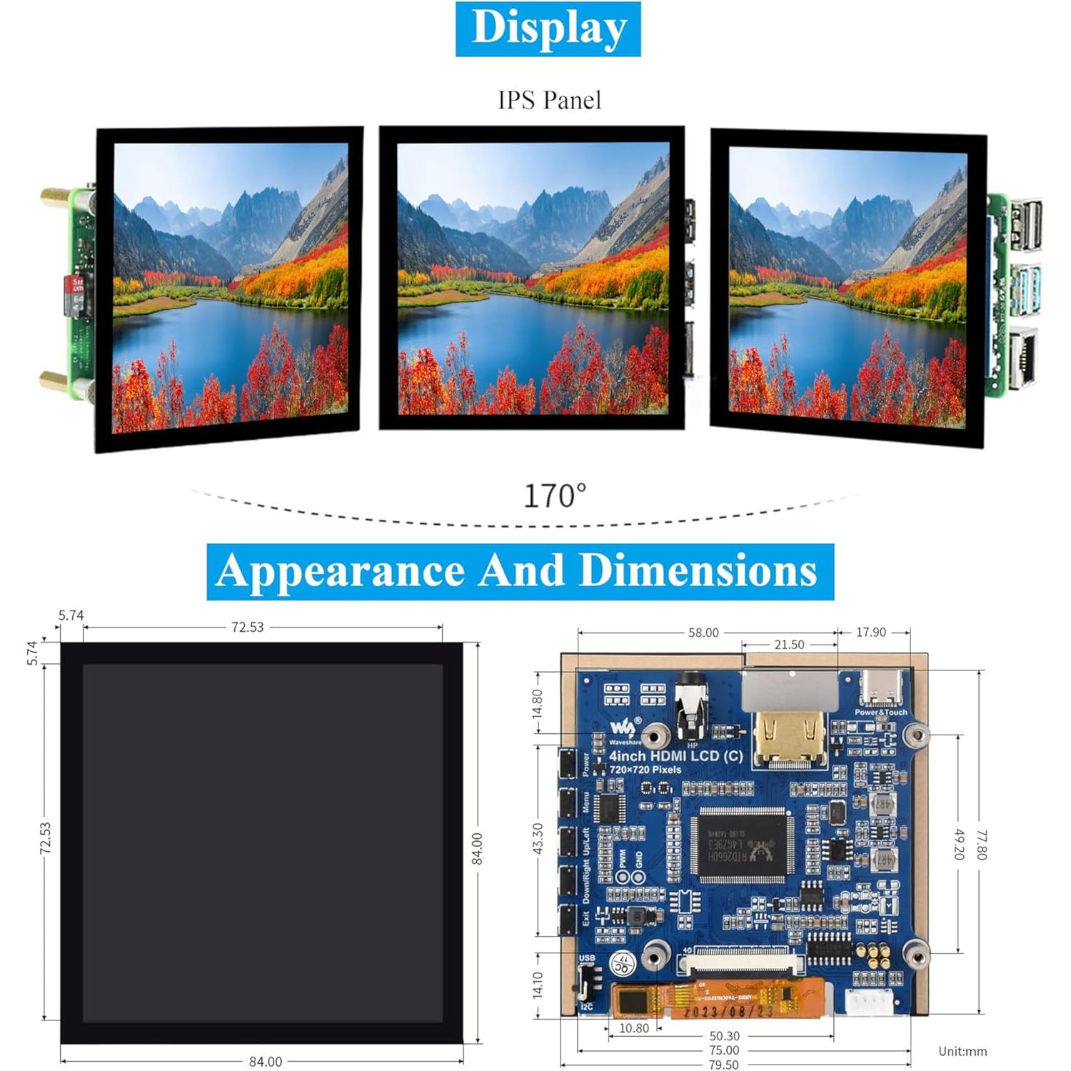 Pantalla Táctil LCD HDMI 4" UeeKKoo 720x720 IPS