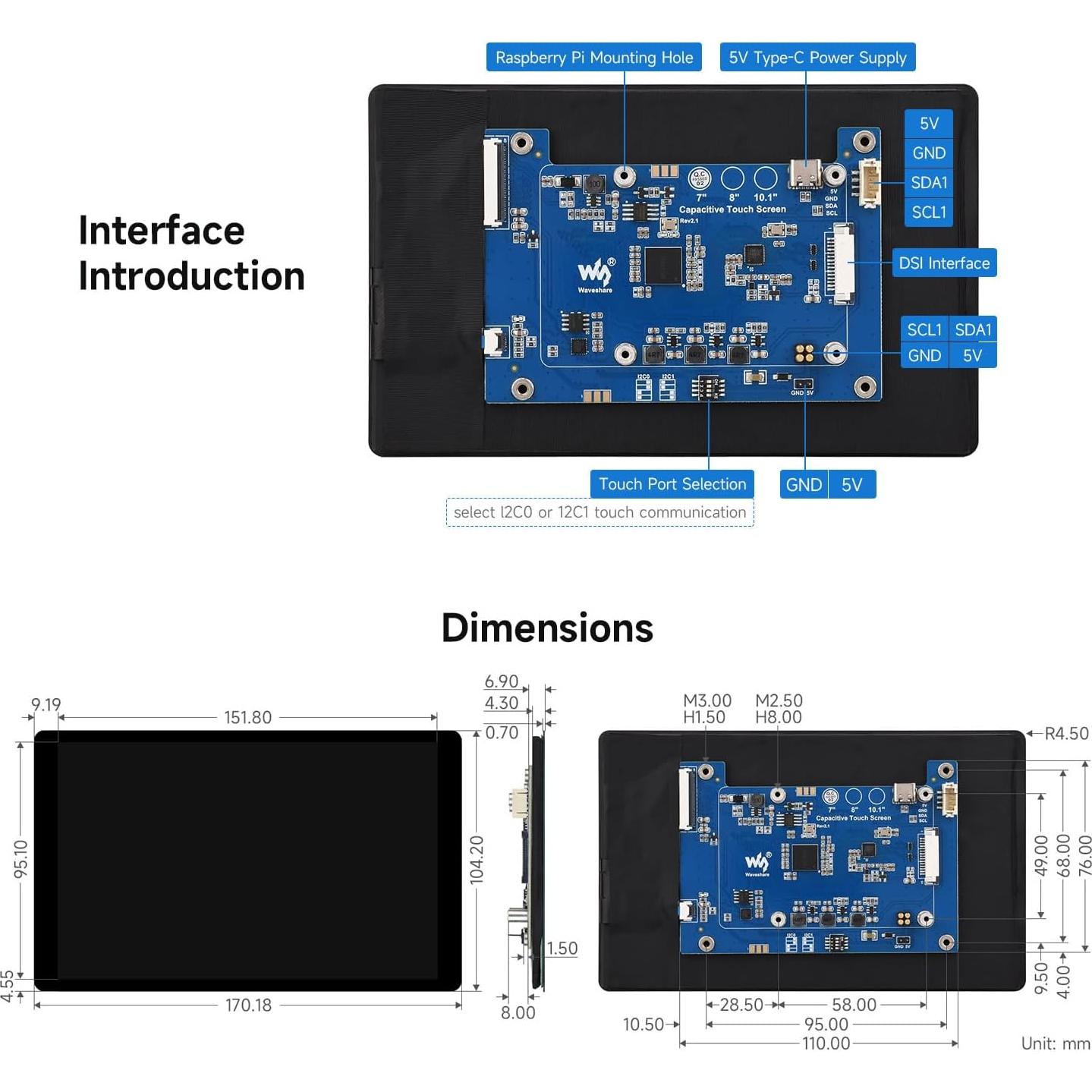 Pantalla Táctil DSI 7" Waveshare 1280x800 IPS para Raspberry Pi