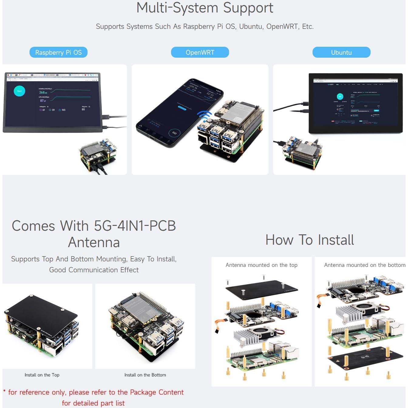Módem Celular 4G/5G Waveshare PCIe a M.2 HAT USB 3.2