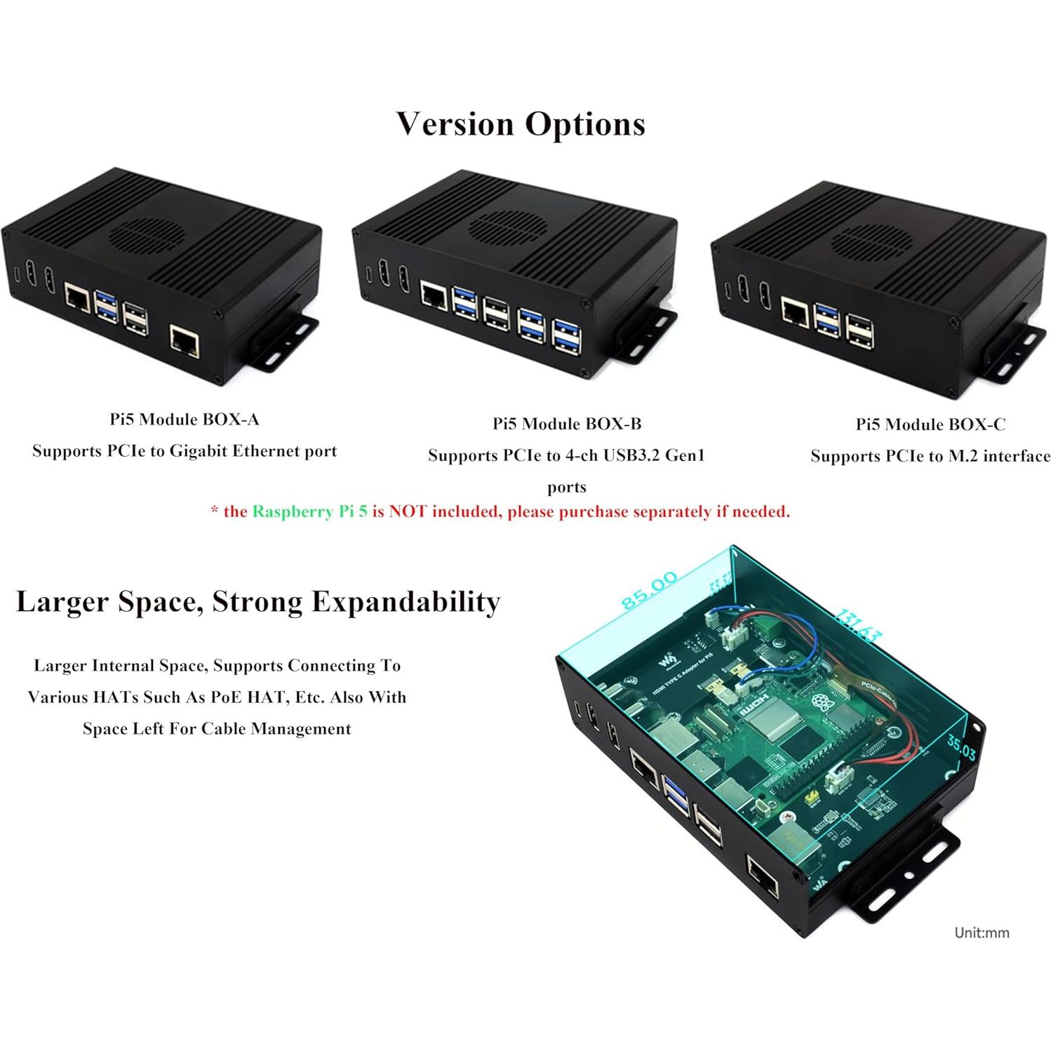 Kit Mini-Computadora Multifuncional Wonrabai Pi5 Módulo BOX-B